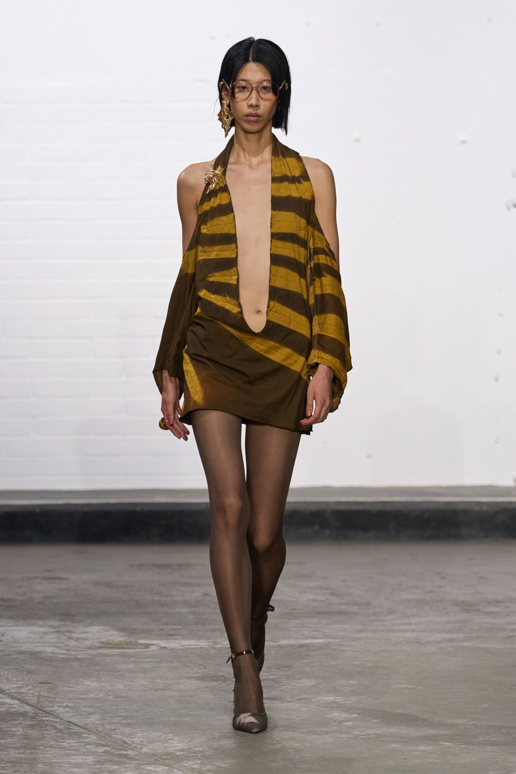 brown gold striped mini dress