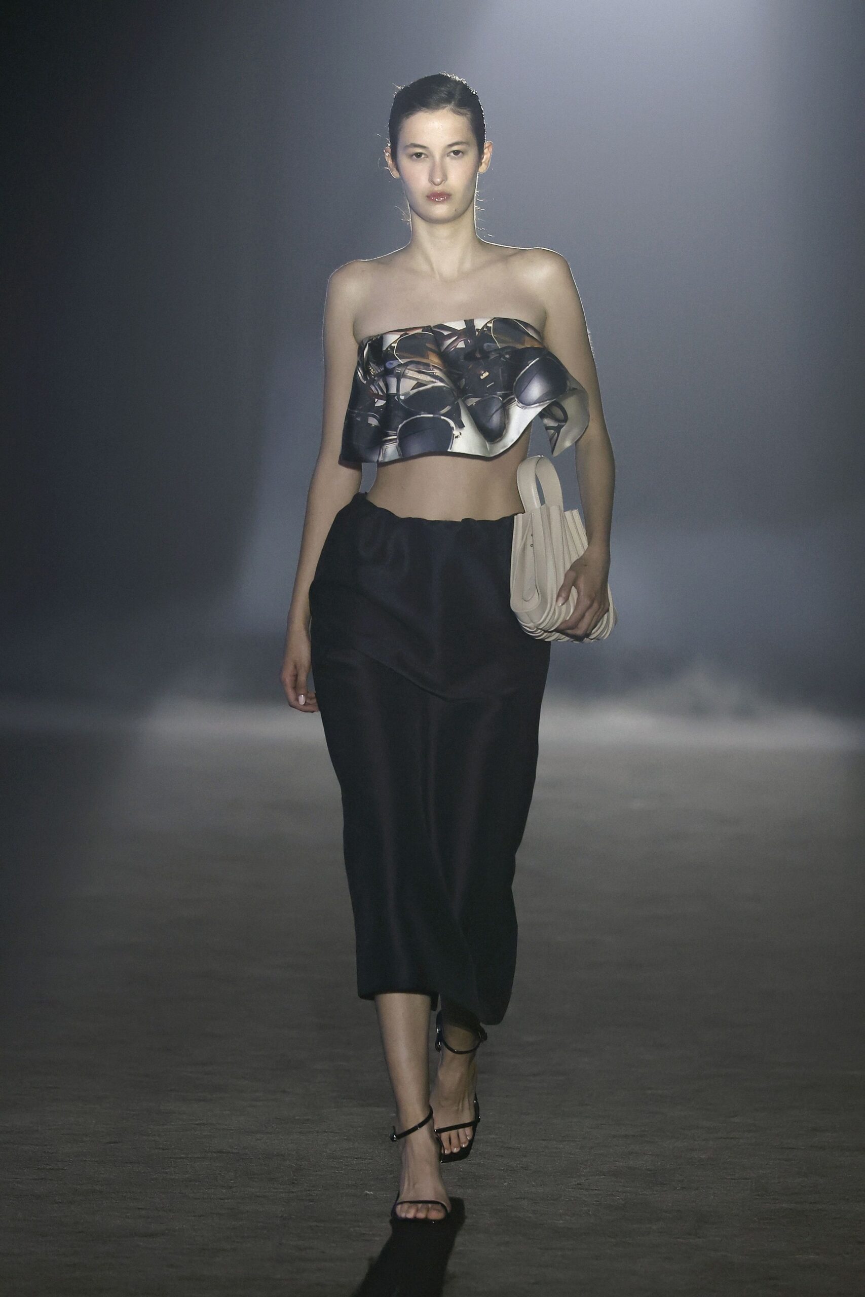 black silk fitted straight-leg midi skirt
