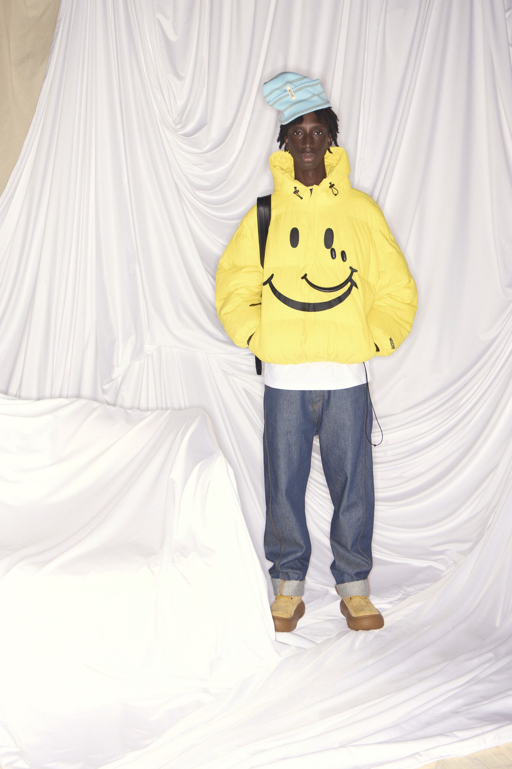 yellow cotton long-sleeve collared relaxed printed jacket