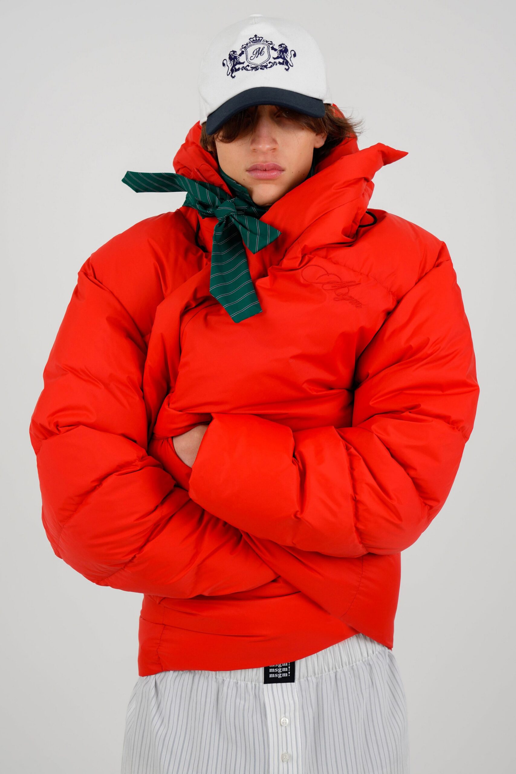 red jersey long-sleeve hooded oversized zippered jacket