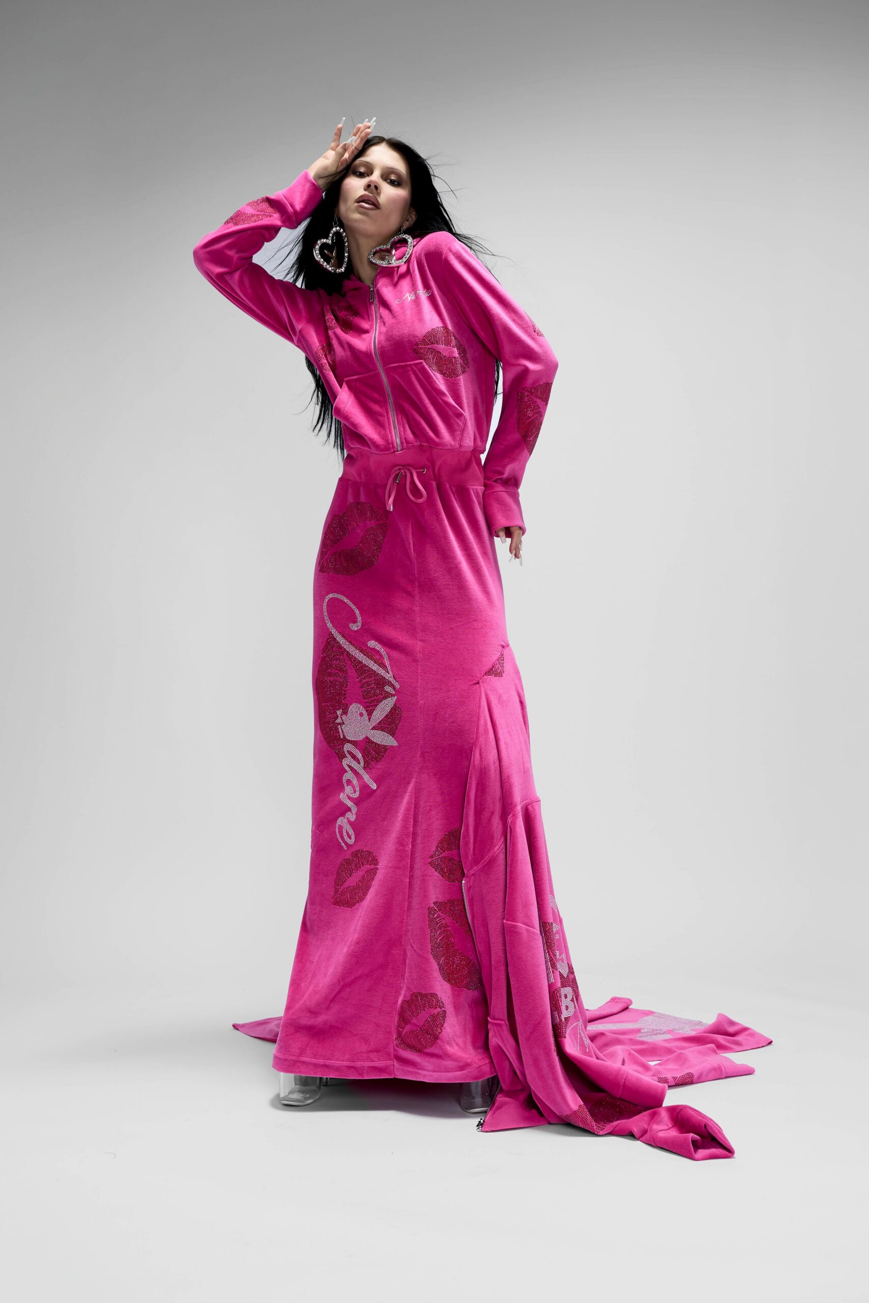 fitted pink velvet gown