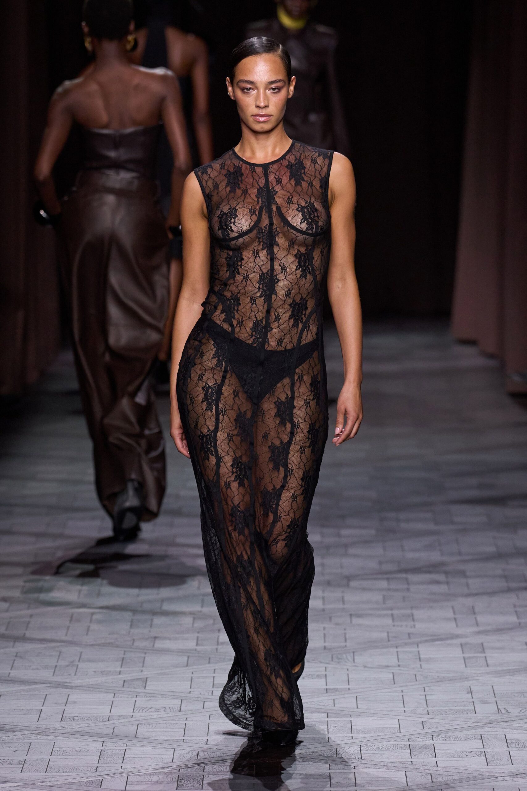 black lace fitted gown