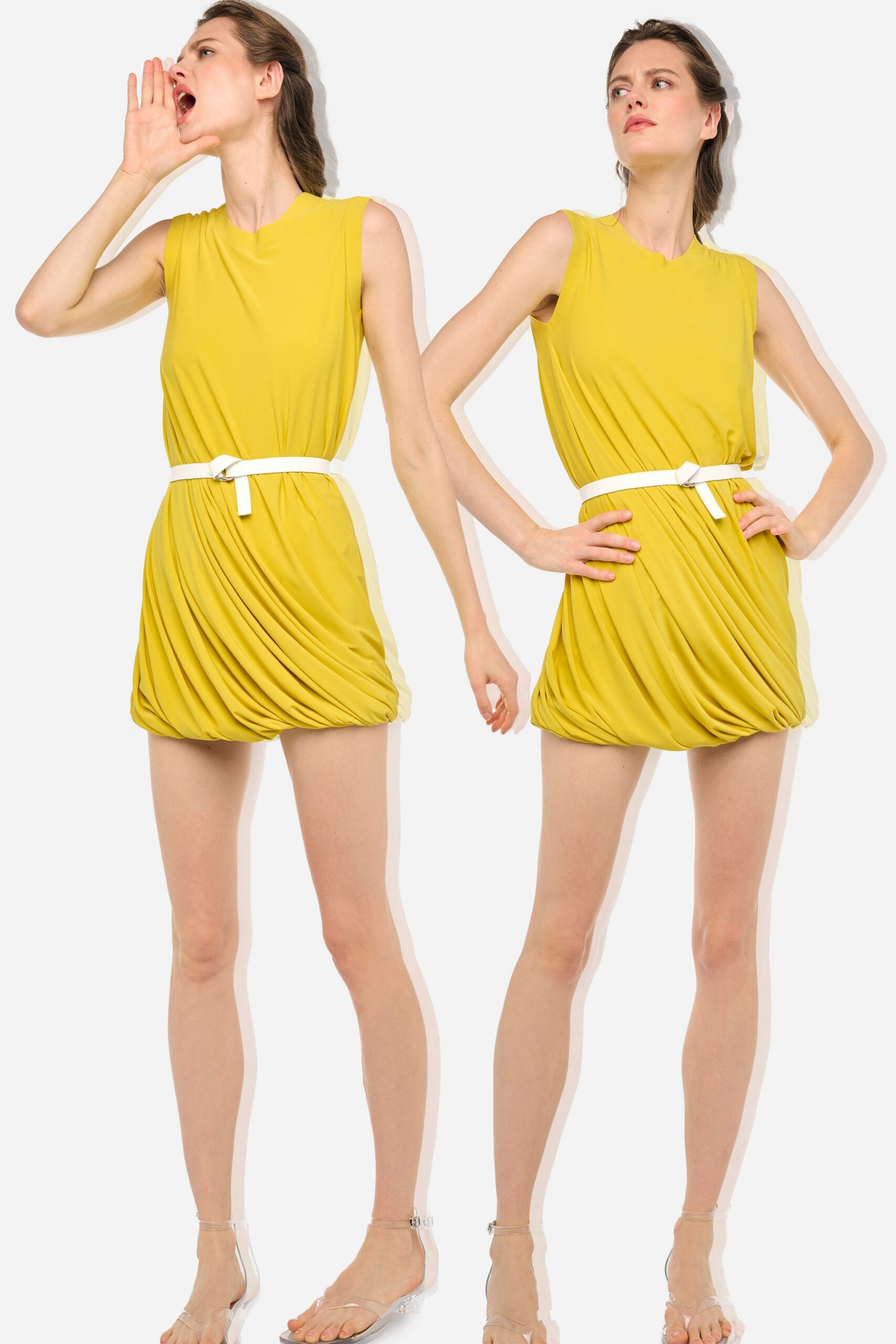 yellow fitted mini dress