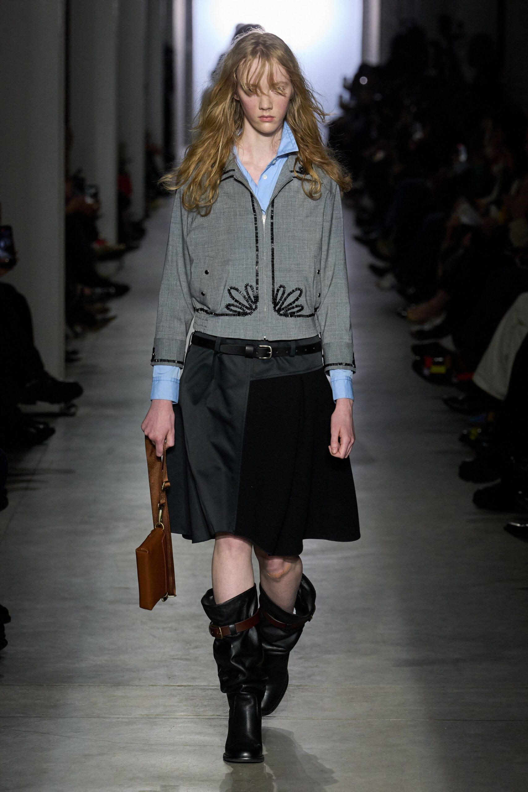 gray cotton long-sleeve collared fitted buttoned embroidered jacket