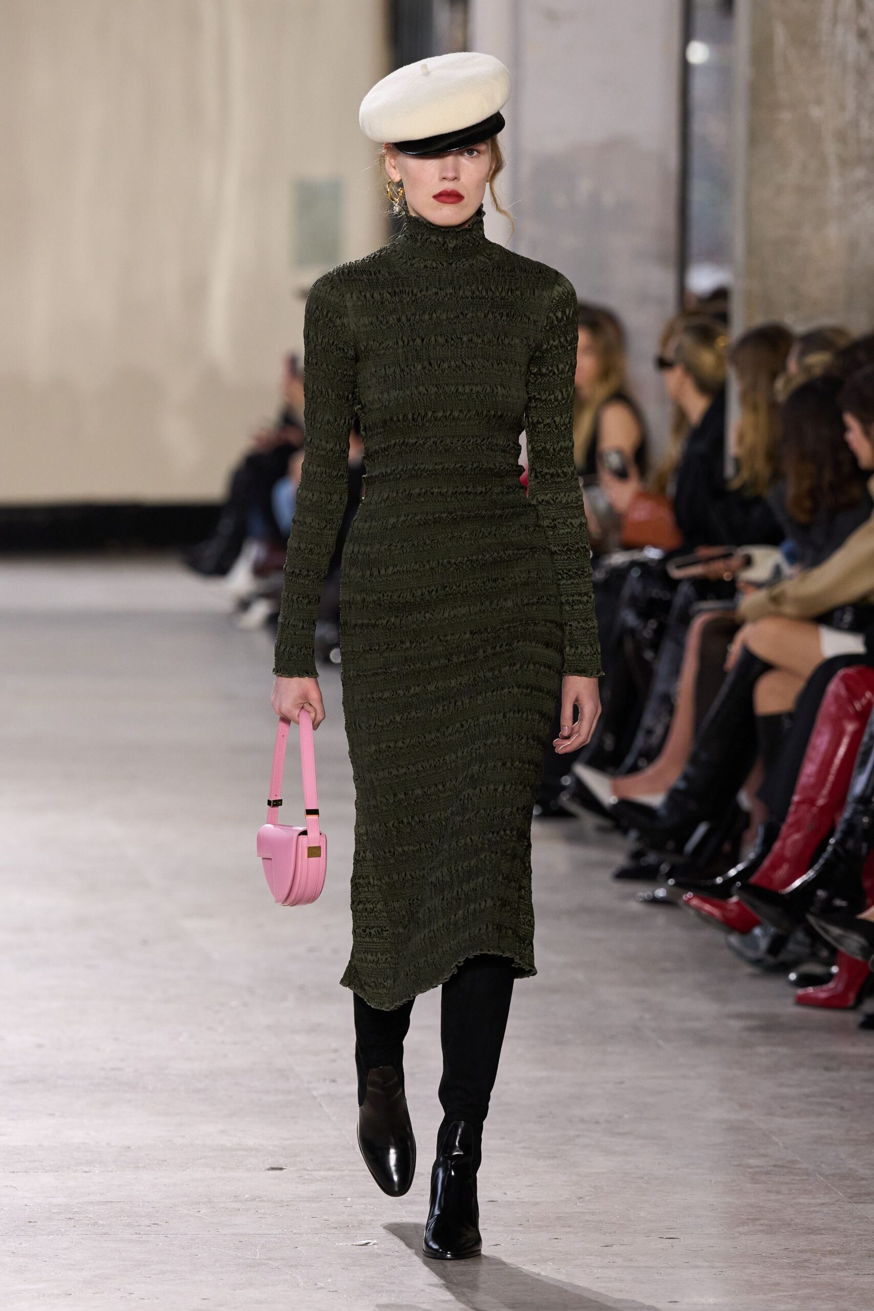 fitted green knit midi dress
