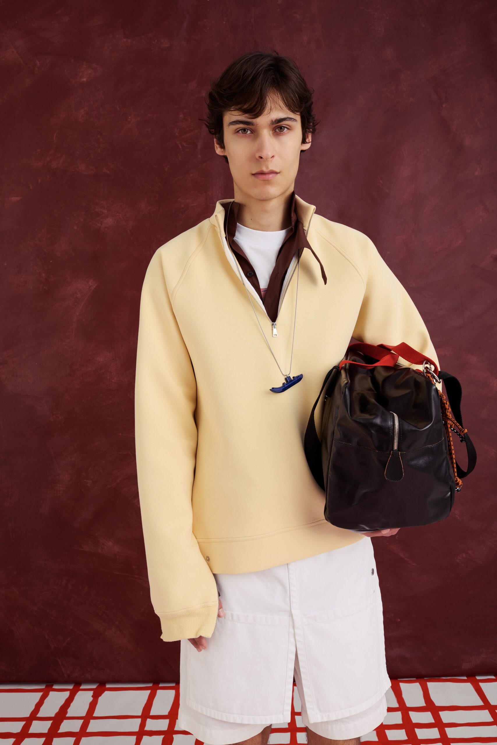 yellow cotton long-sleeve collared oversized hoodie