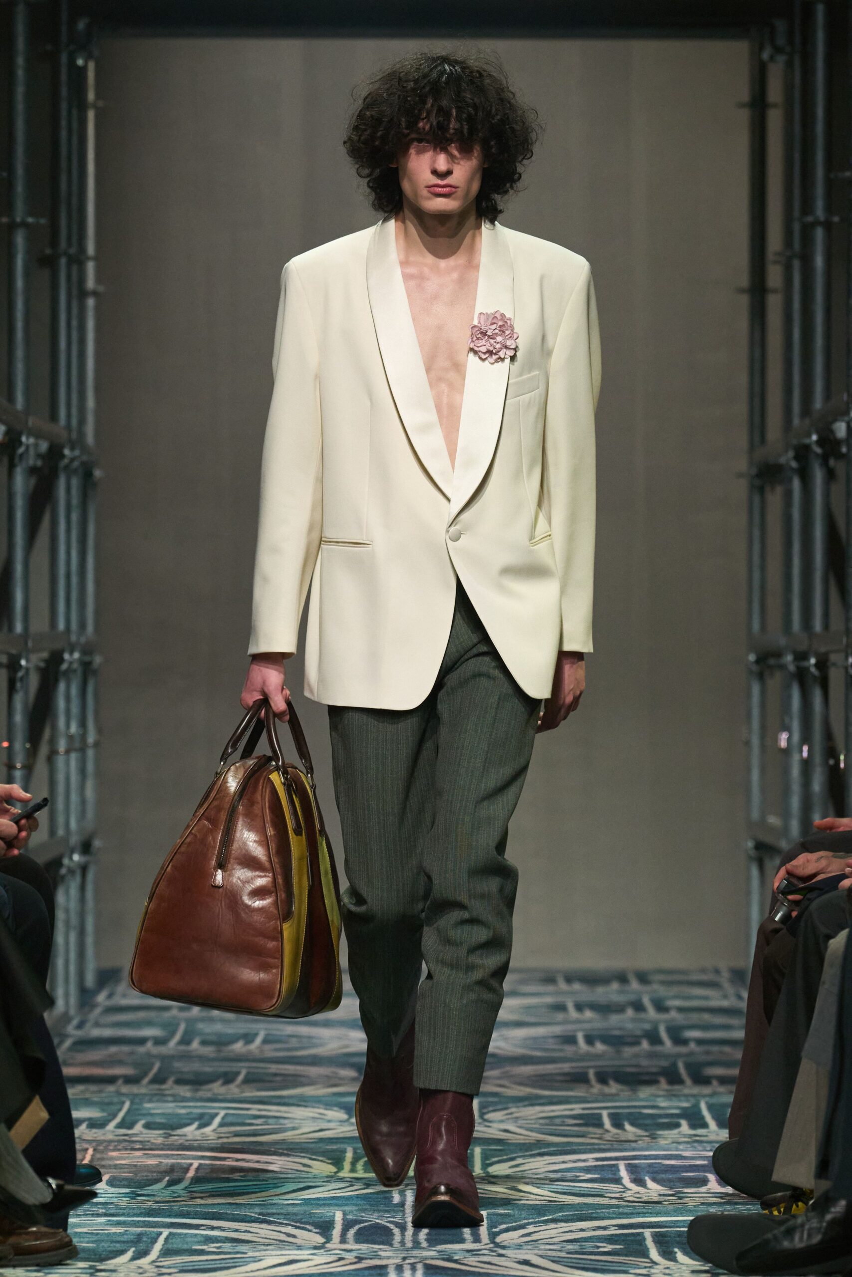 white tailored blazer with green pants