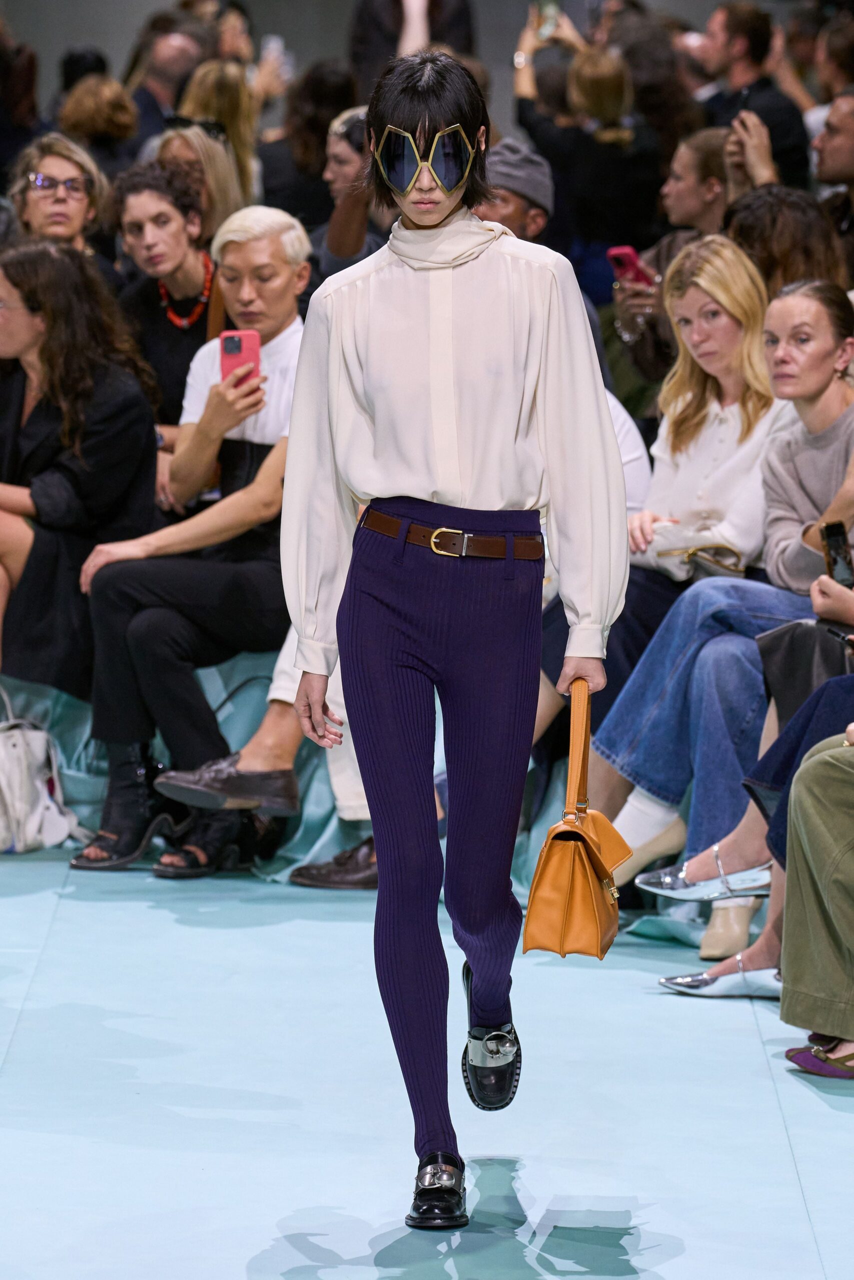 purple cotton slim ribbed pants