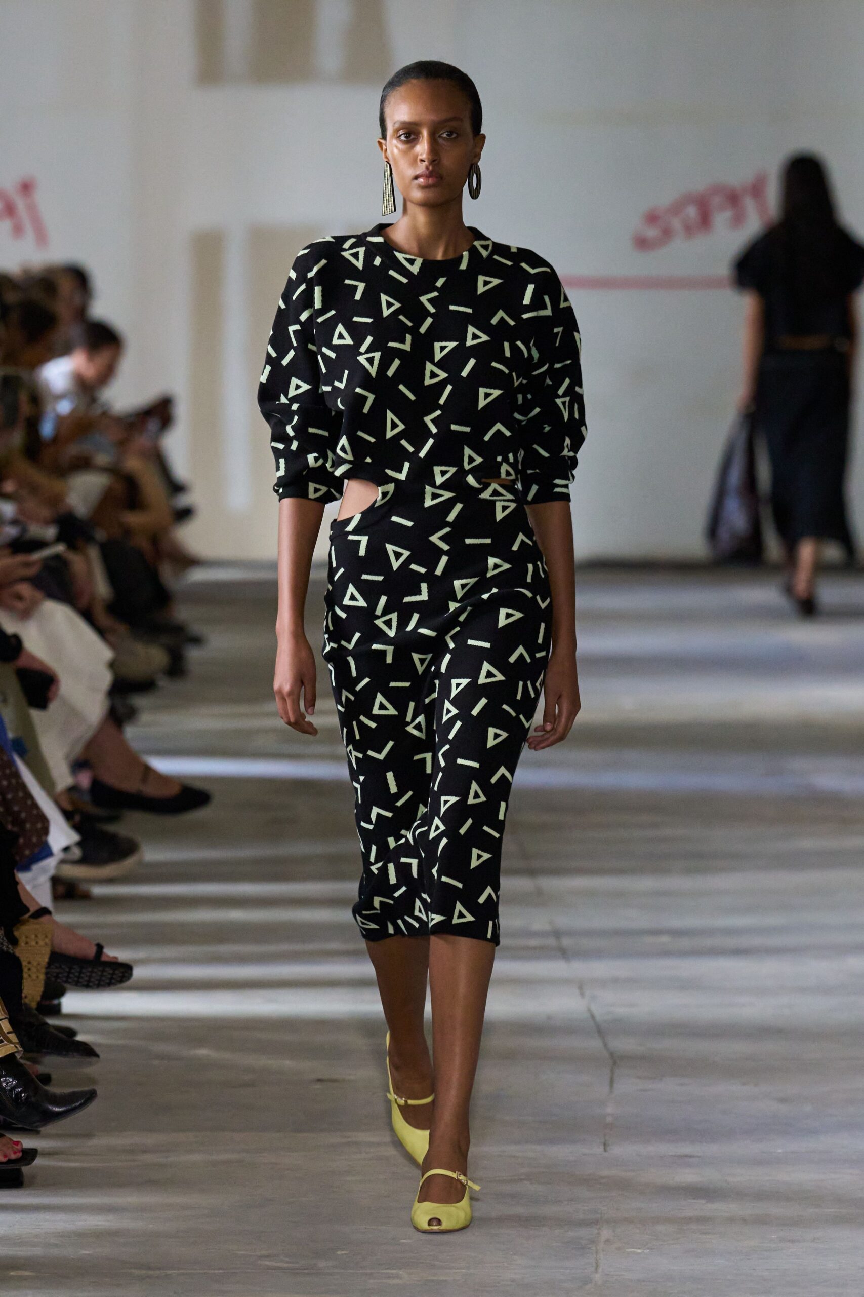 black and green printed midi dress