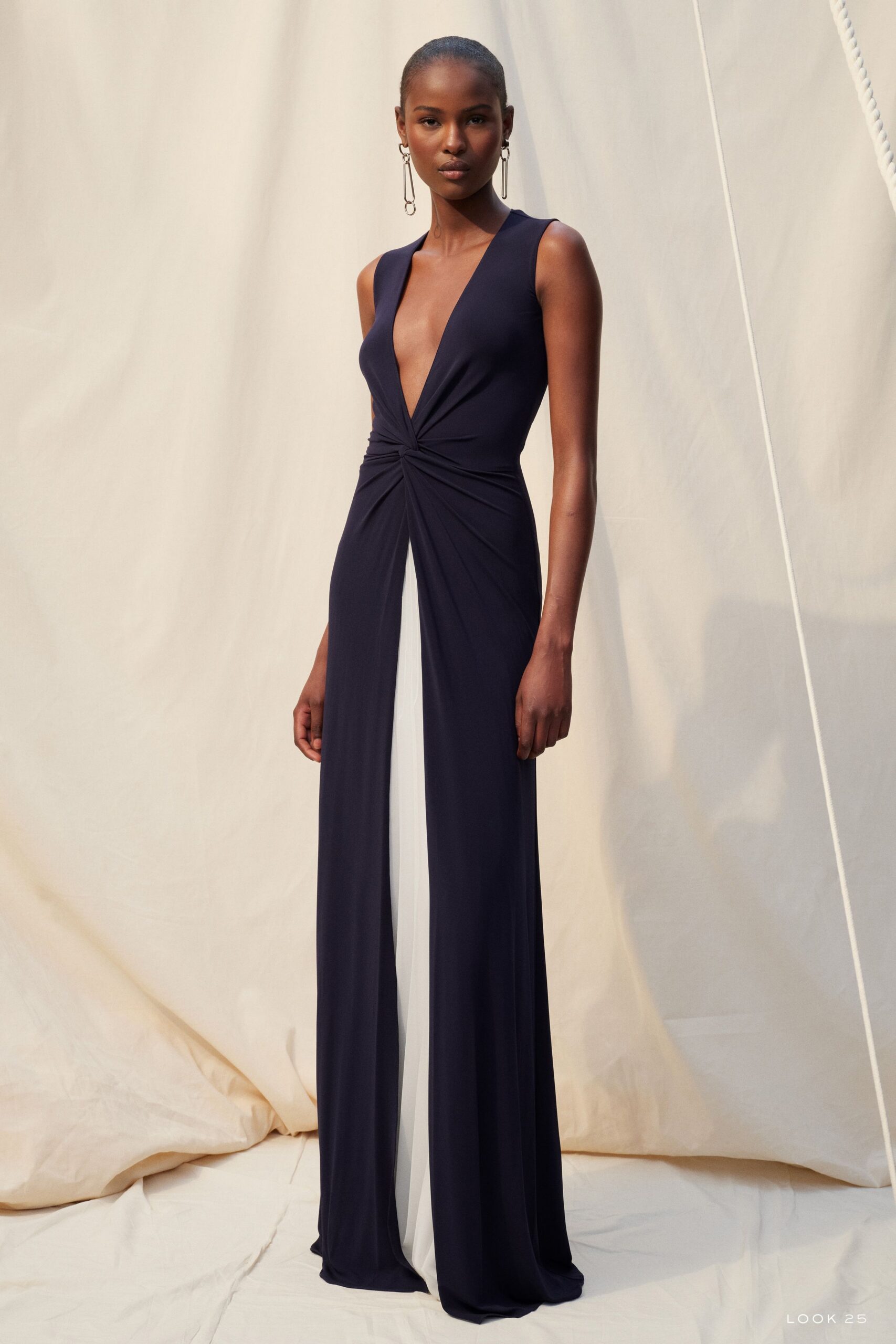 navy white sleeveless gown