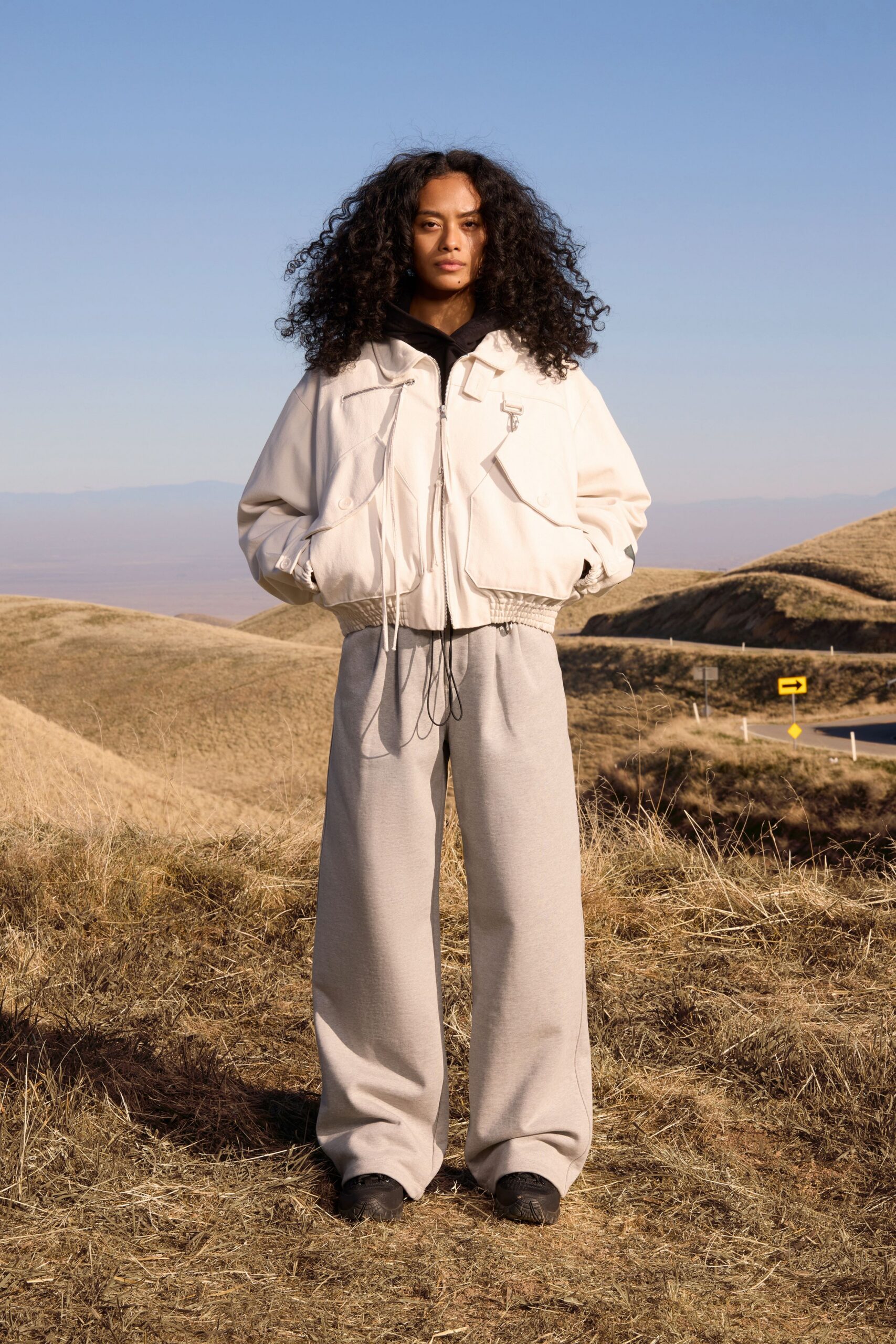 white cotton long-sleeve collared relaxed zippered jacket