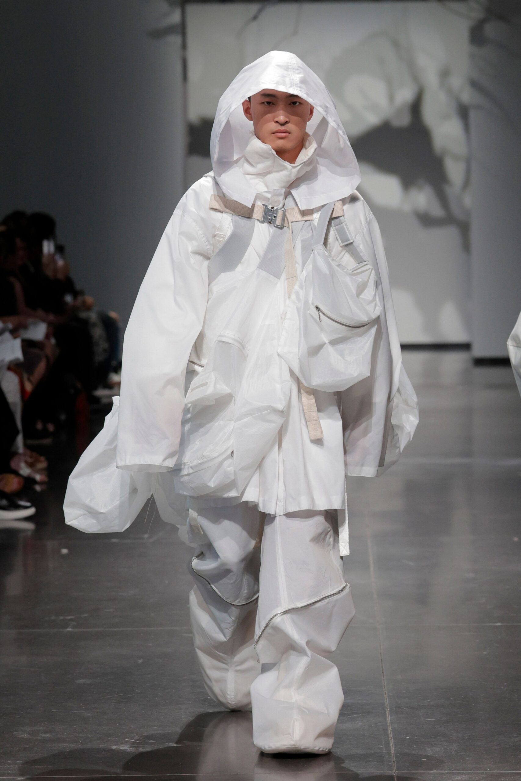 white vinyl oversized straight-leg pants