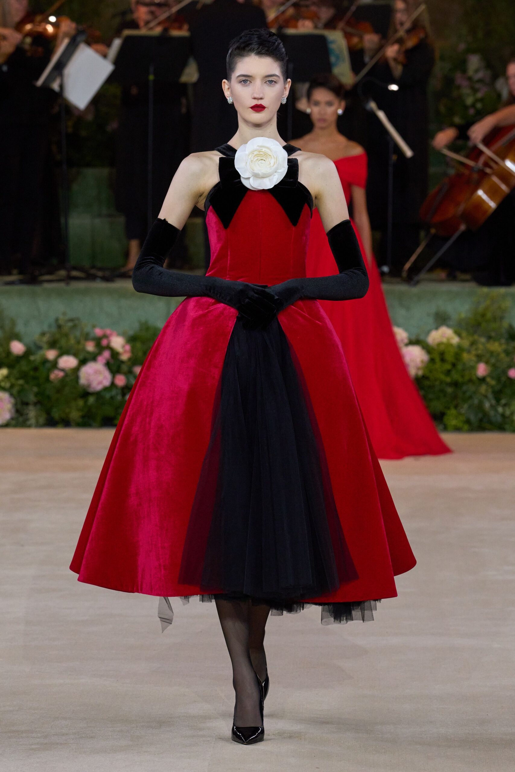 red velvet sleeveless v-neck fitted pleated layered dress