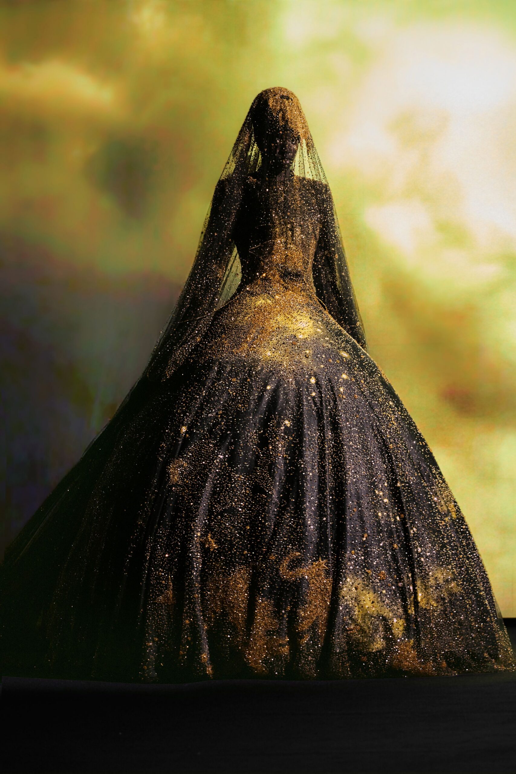 black and gold embellished gown