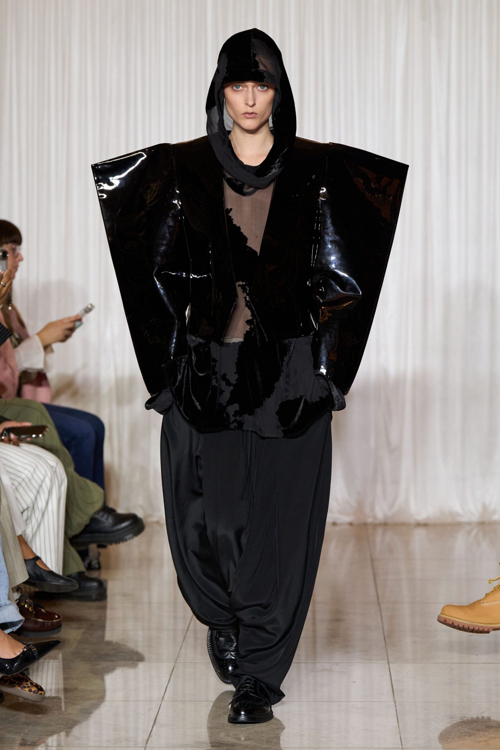 oversized black vinyl jacket