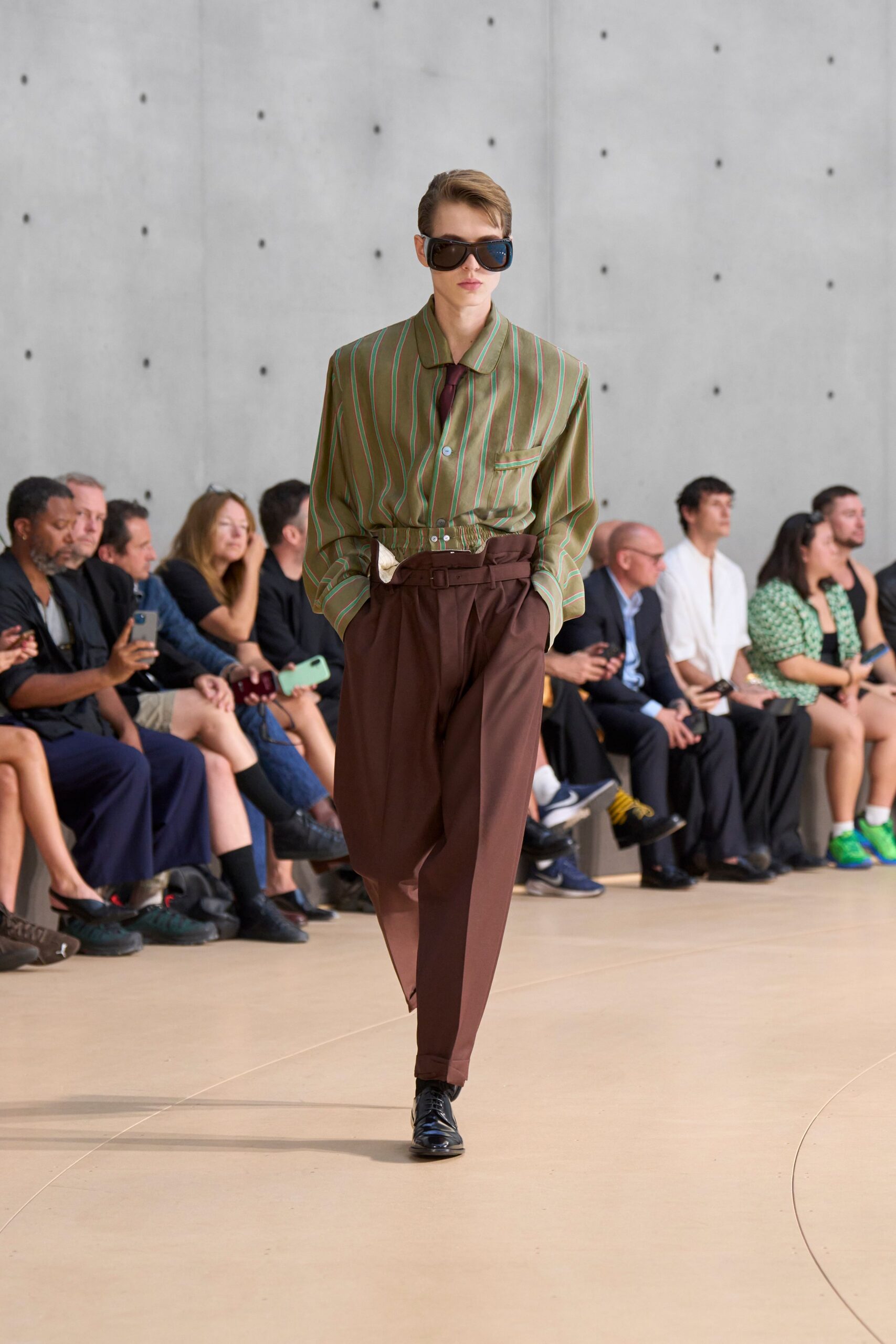 brown tailored pleated pants