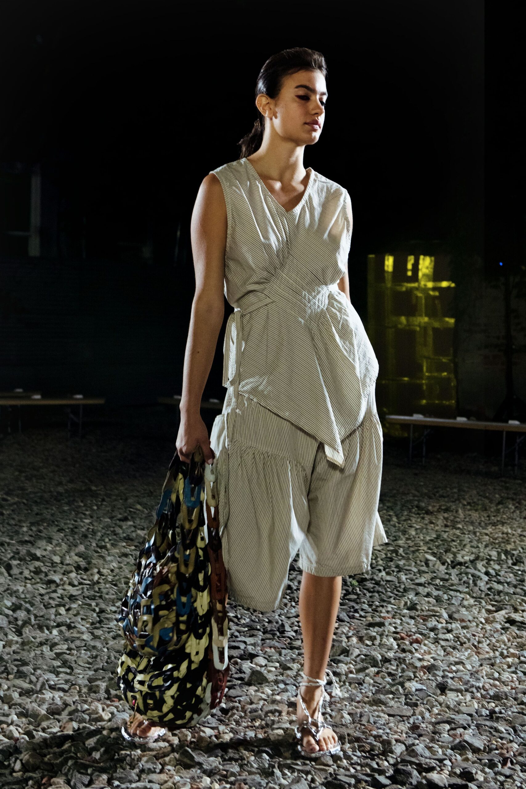 beige cotton sleeveless v-neck relaxed draped layered top