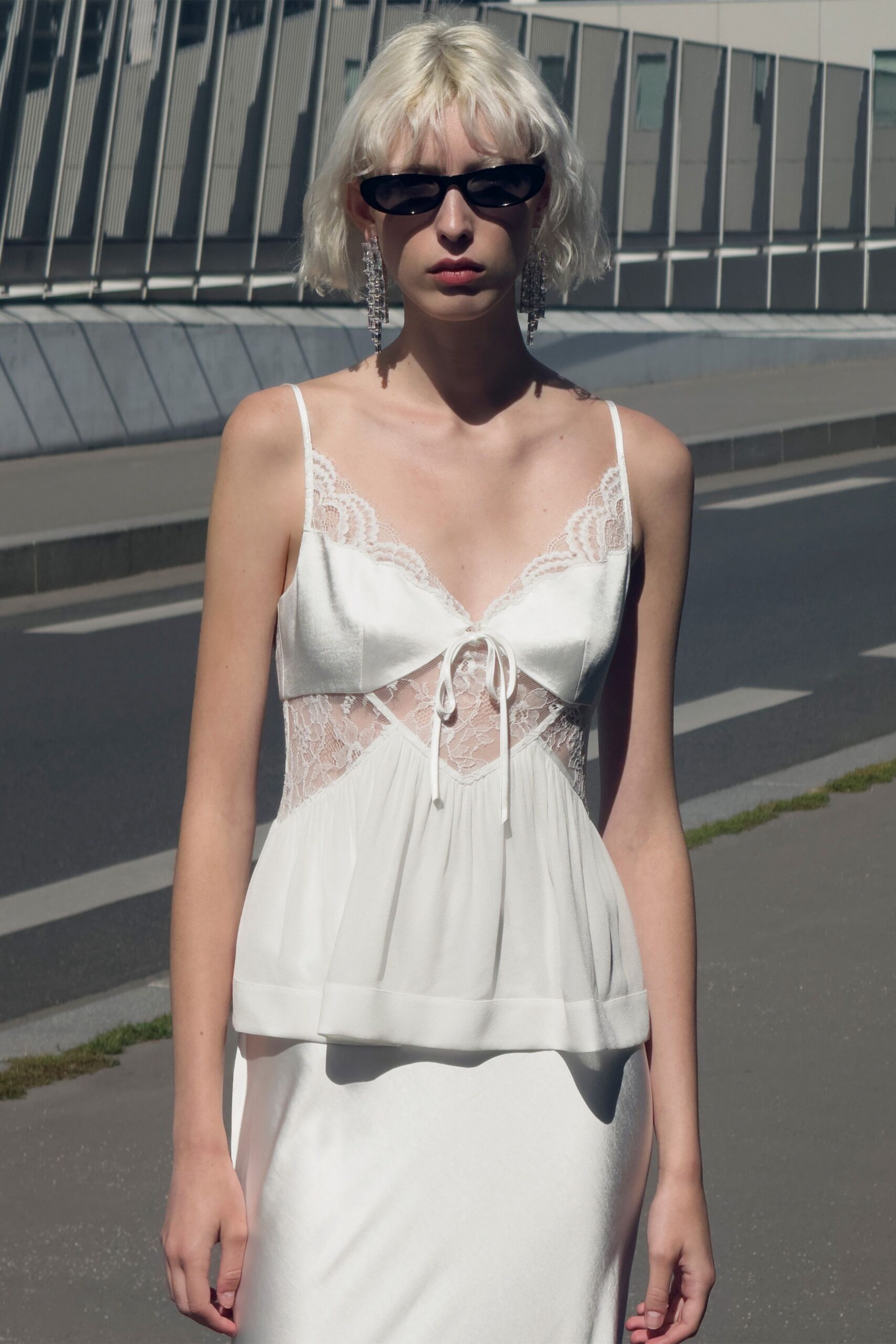 white silk sleeveless dress