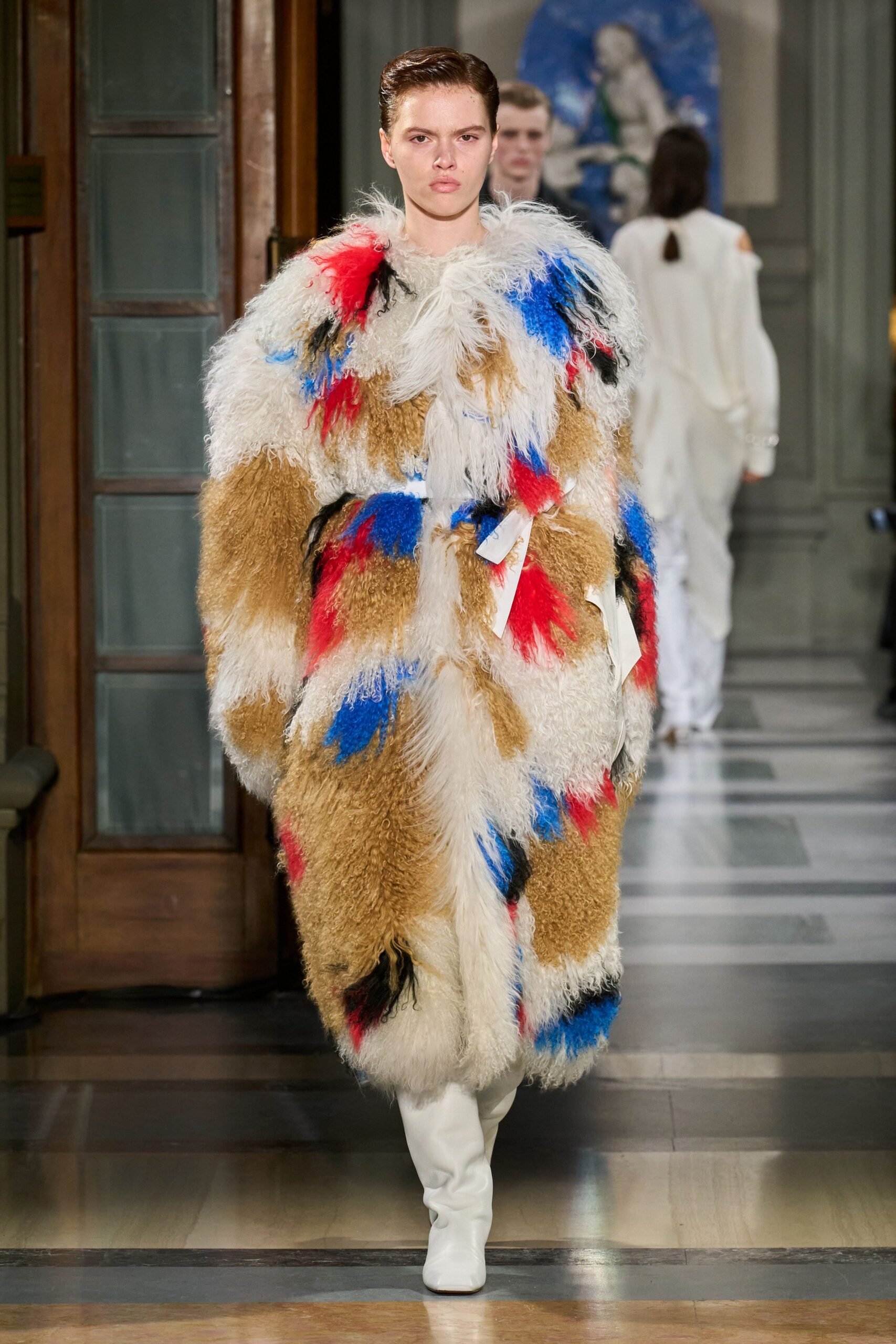 oversized fur coat with boots