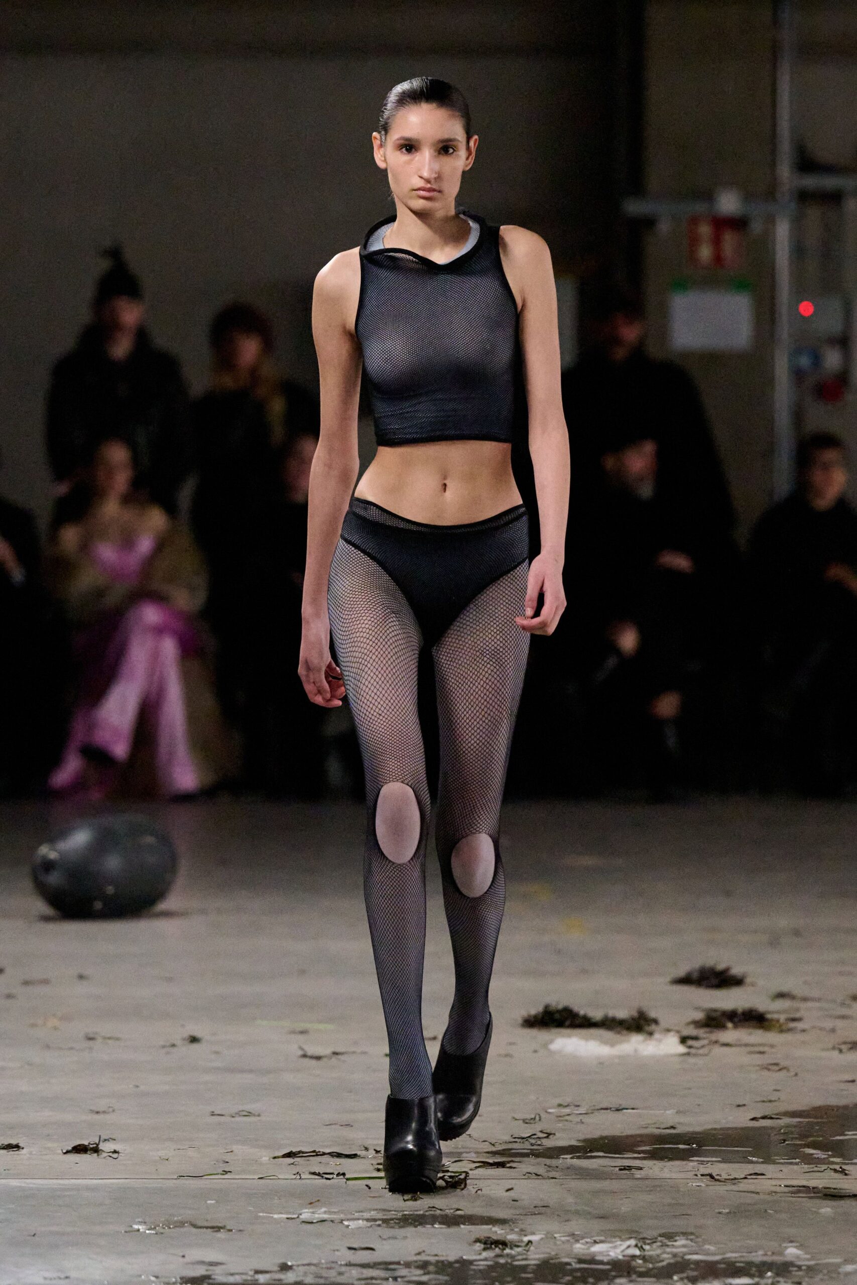 black mesh top and pants