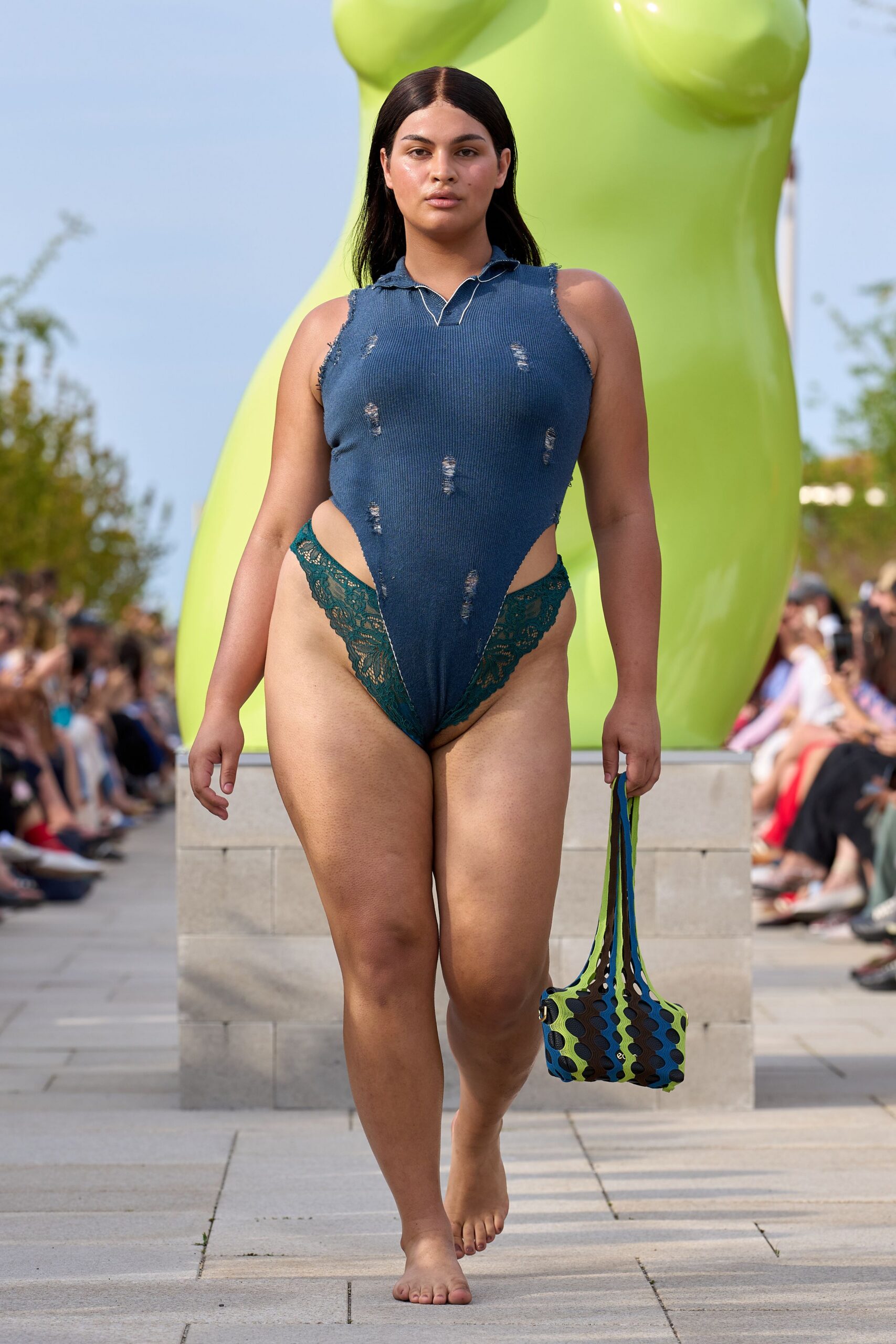 green lace fitted swimsuit
