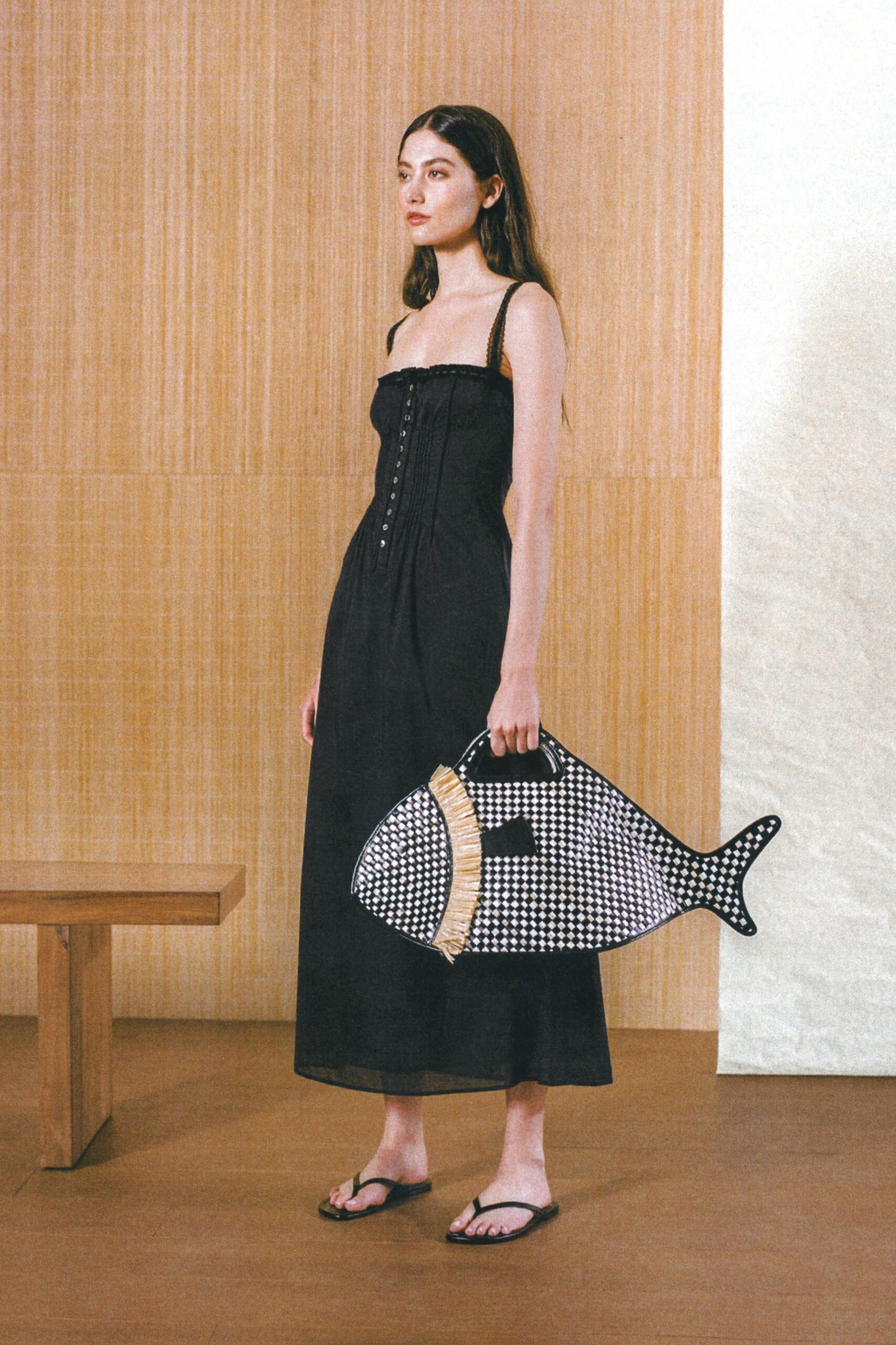 black cotton sleeveless v-neck fitted buttoned tiered dress