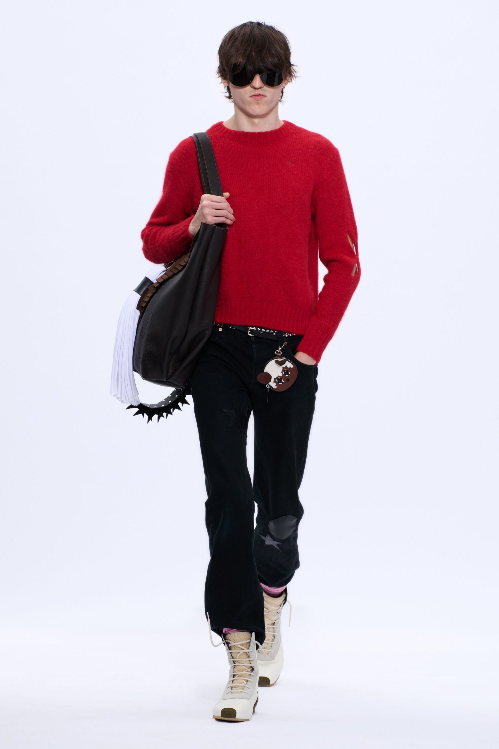 black cotton slim zippered pants