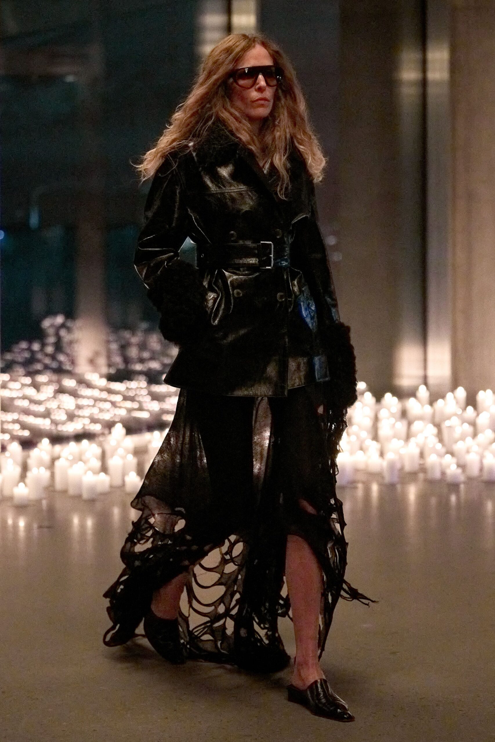 black leather coat and dress