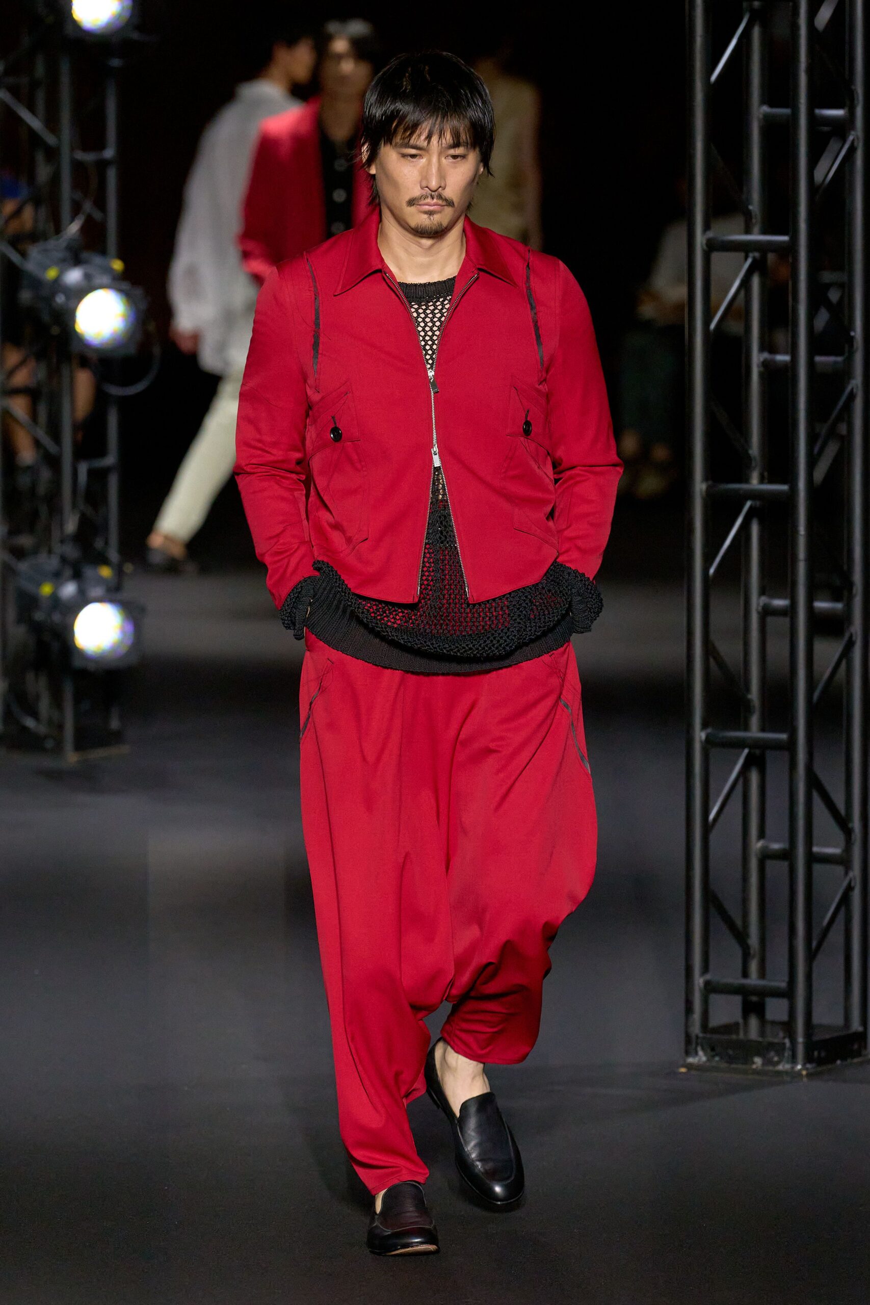 red cotton relaxed wide-leg pants