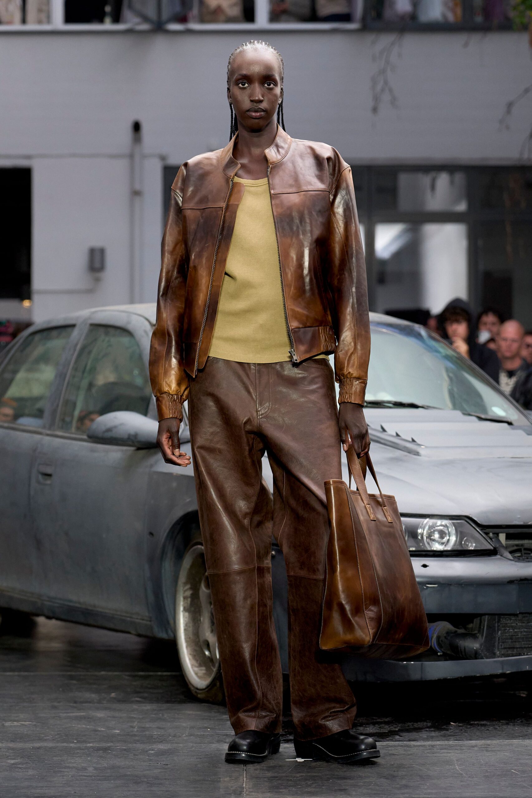 brown leather jacket and pants