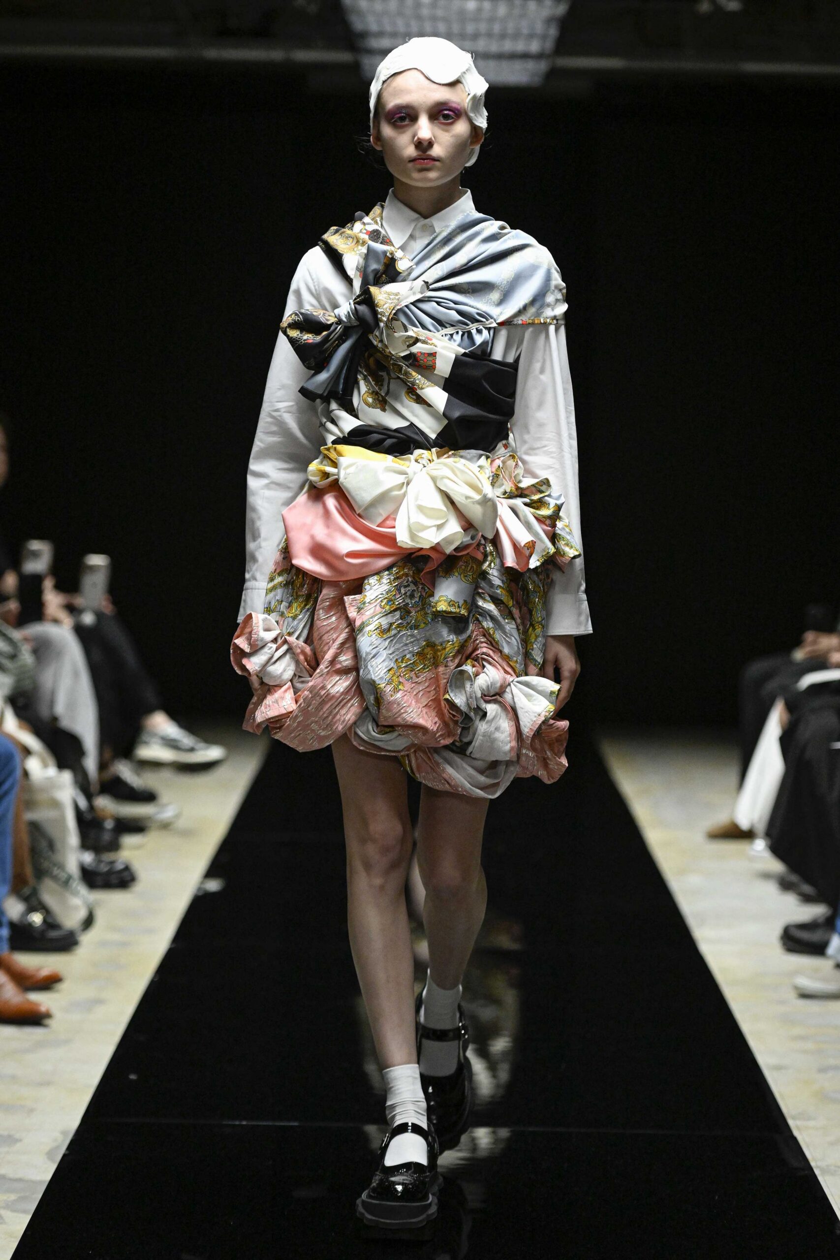 multi silk relaxed ruffled mini skirt
