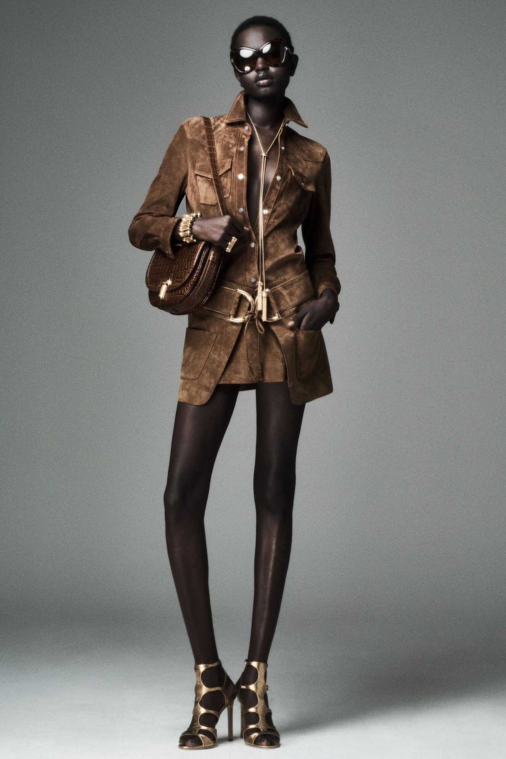 brown suede long-sleeve collared fitted buttoned jacket