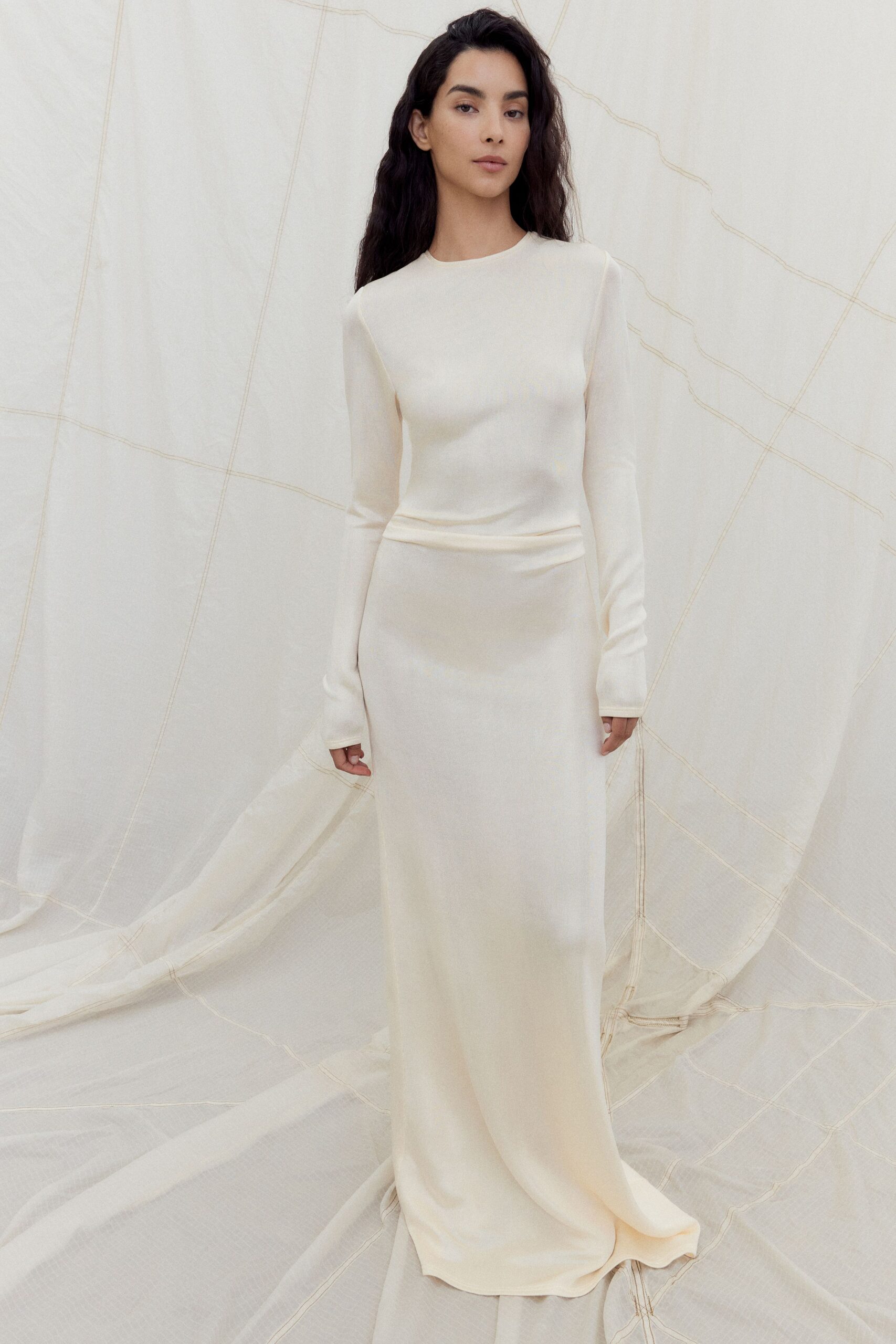ivory silk fitted gown