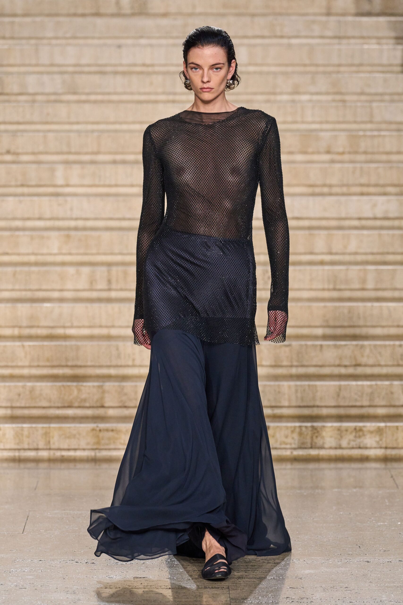 blue chiffon asymmetric relaxed flowing maxi skirt