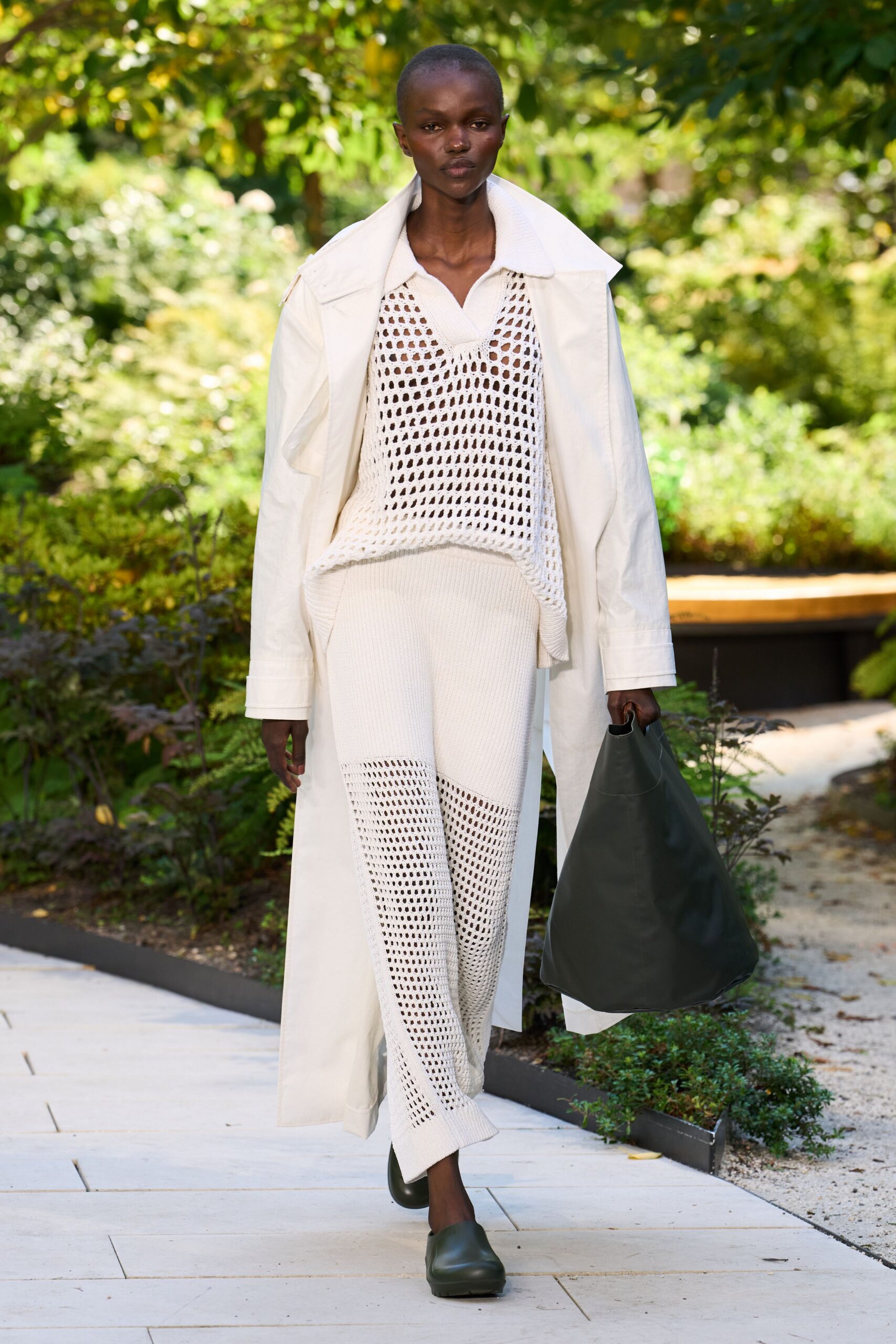 white cotton coat with crochet top