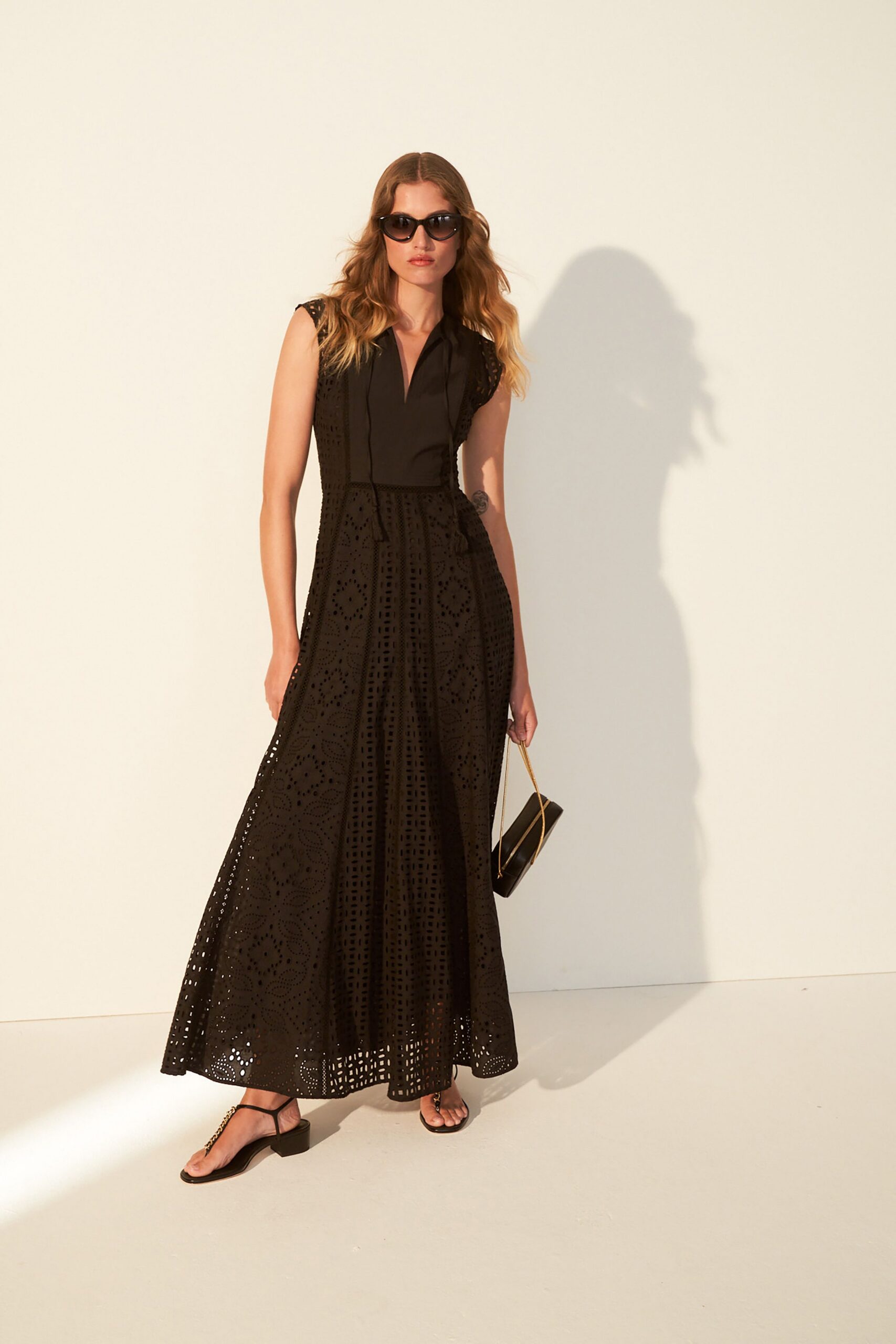black embroidered maxi dress