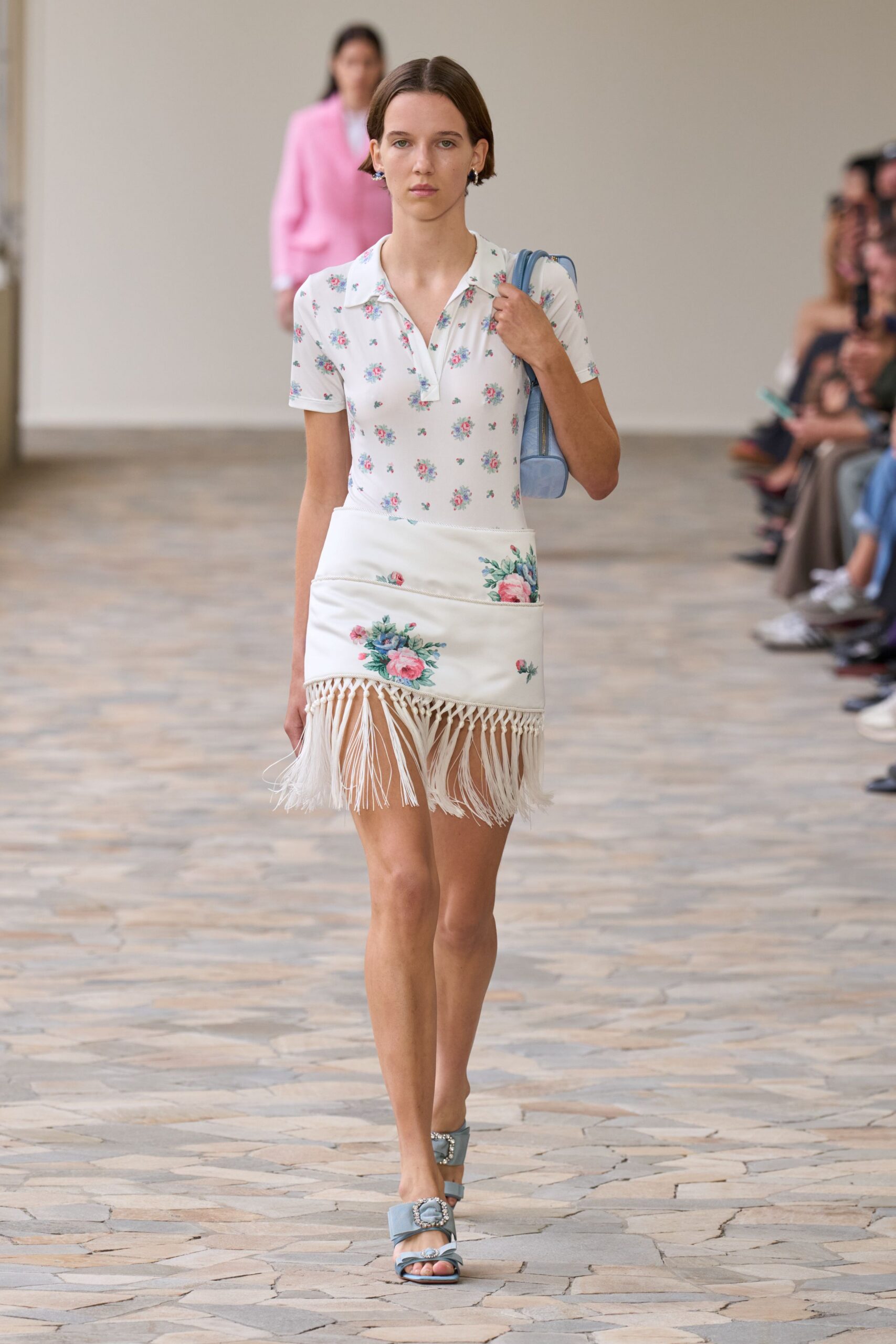 floral white top mini skirt