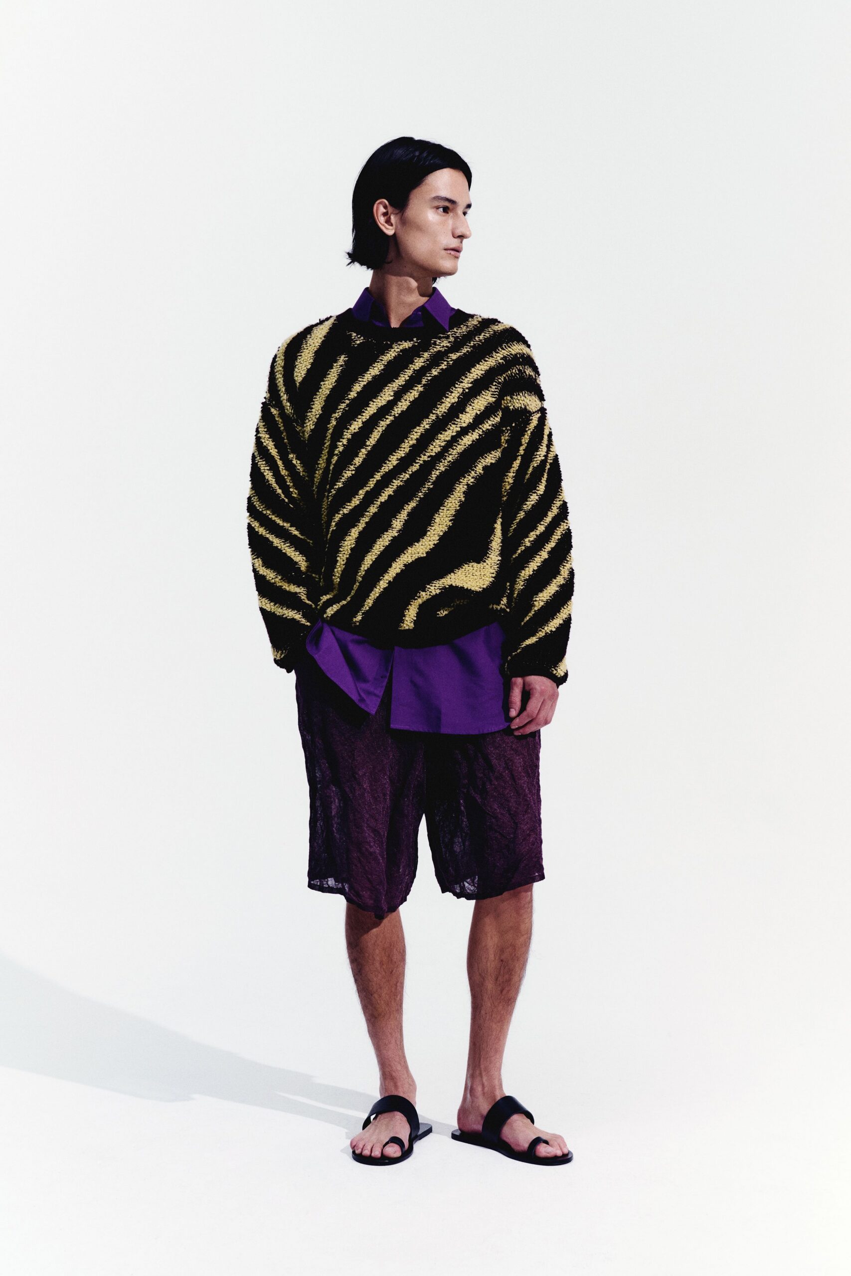 purple cotton collared long-sleeve fitted shirt