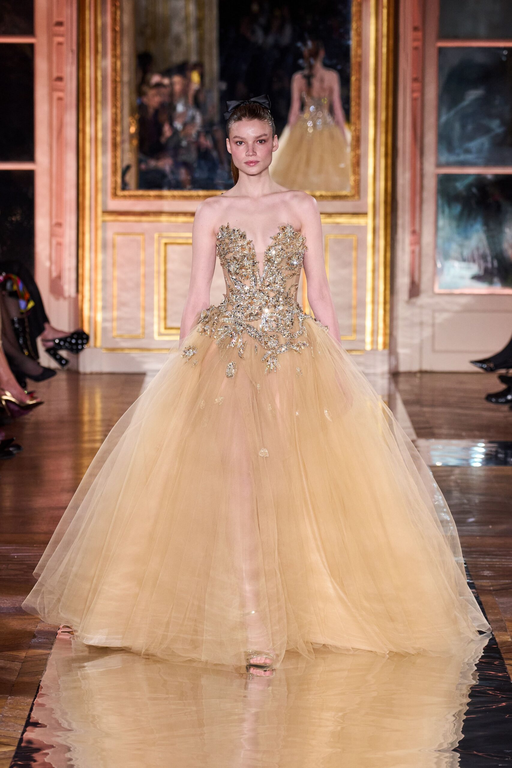 gold embellished sleeveless gown