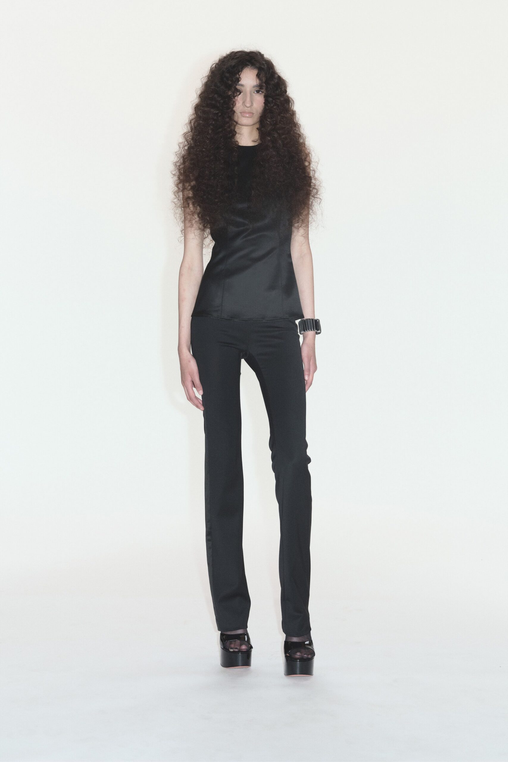 black fitted top and pants