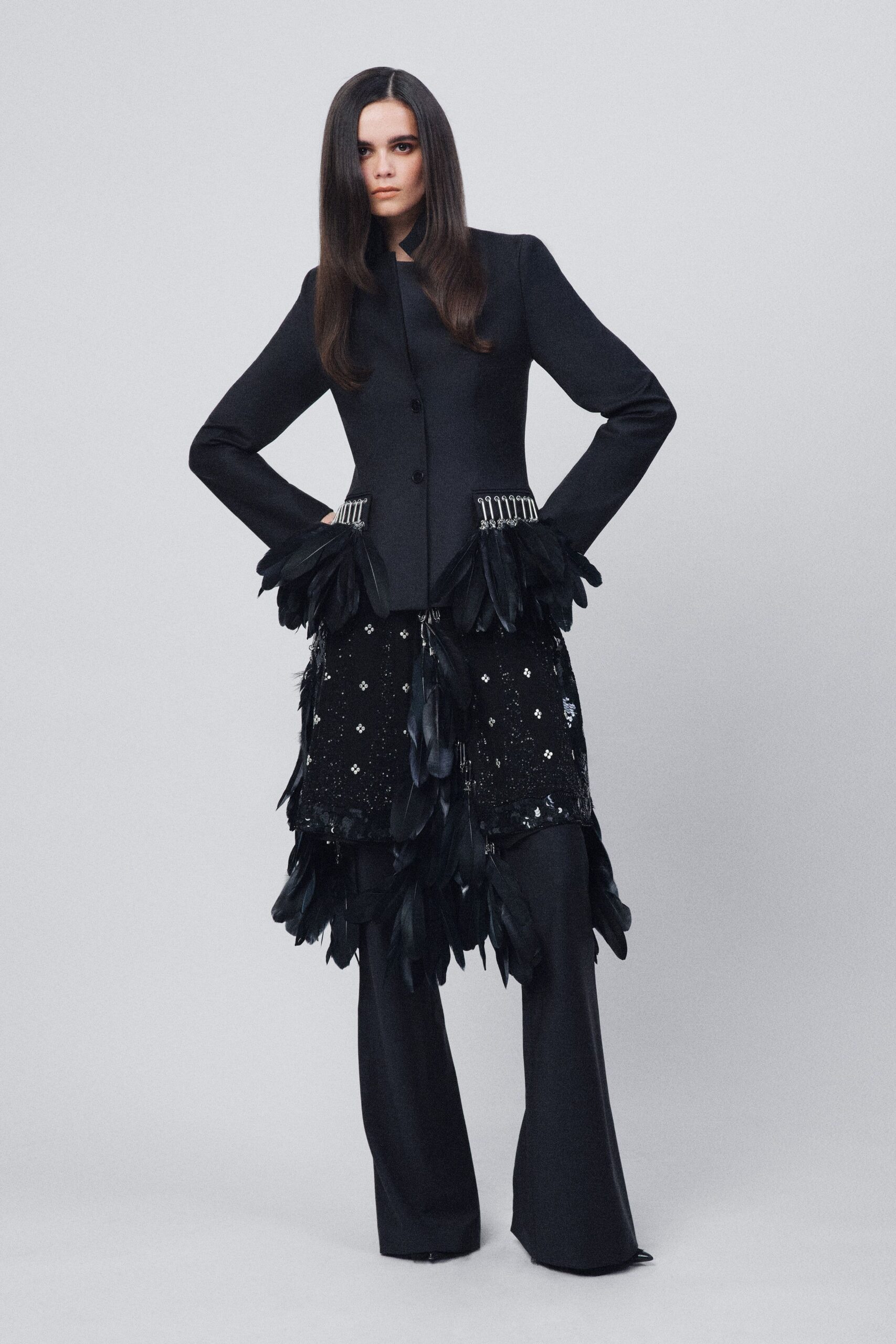 black blazer and skirt ensemble