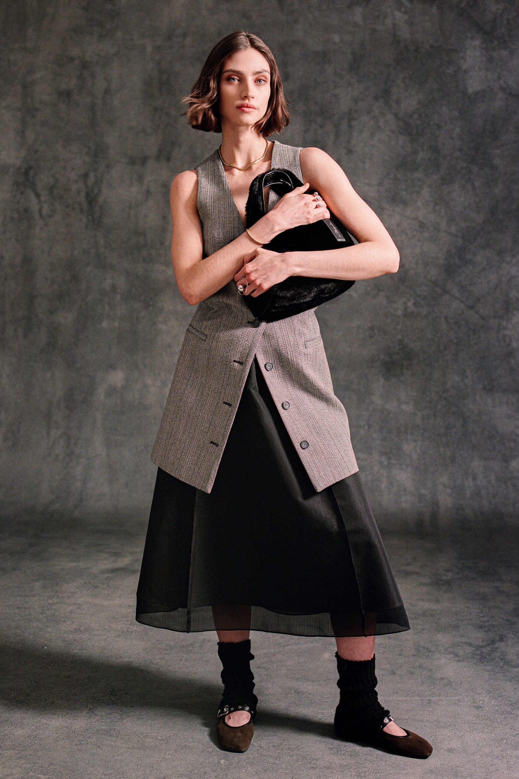 black cotton sleeveless collared fitted buttoned layered dress