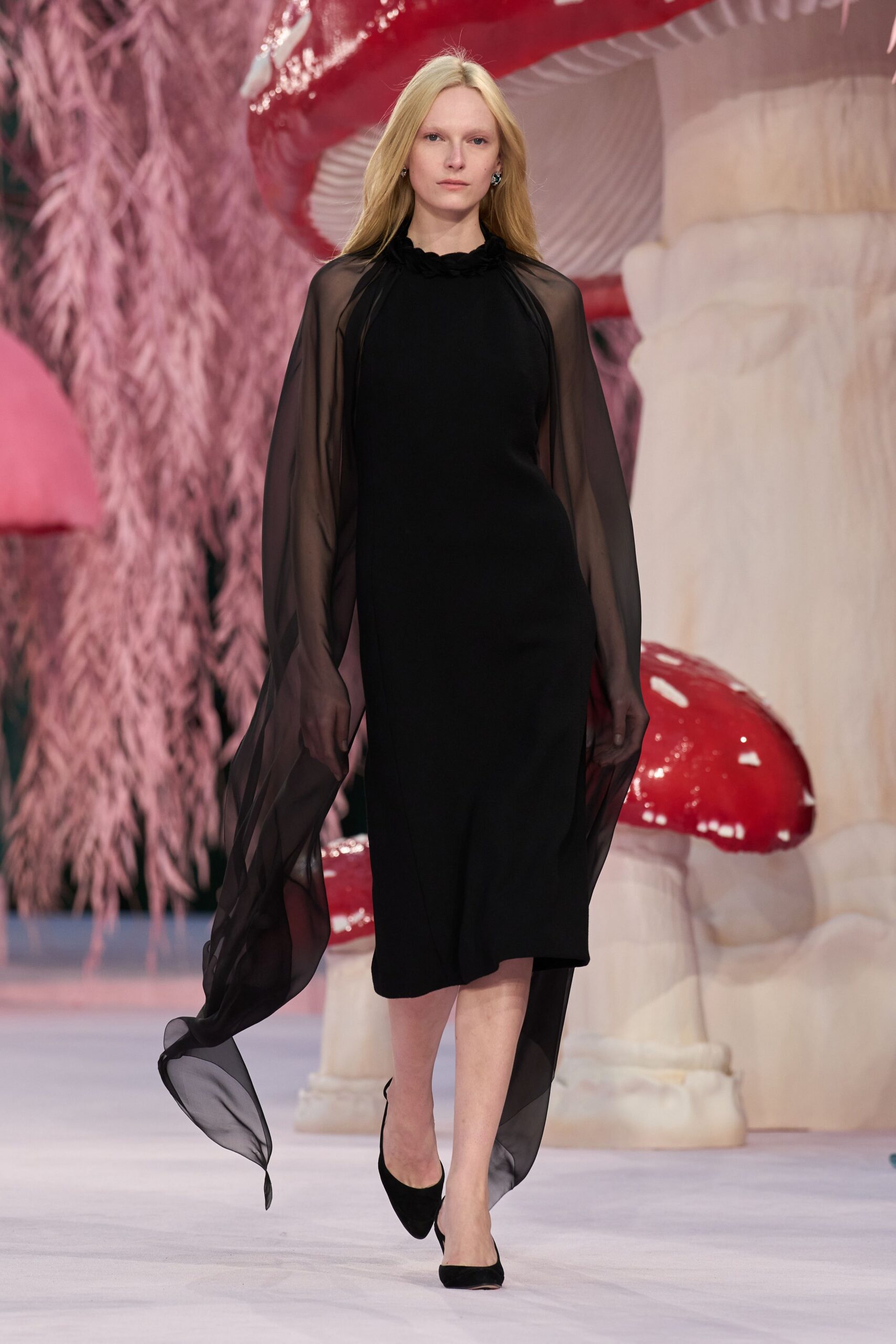 black silk long-sleeve relaxed layered flowing cape