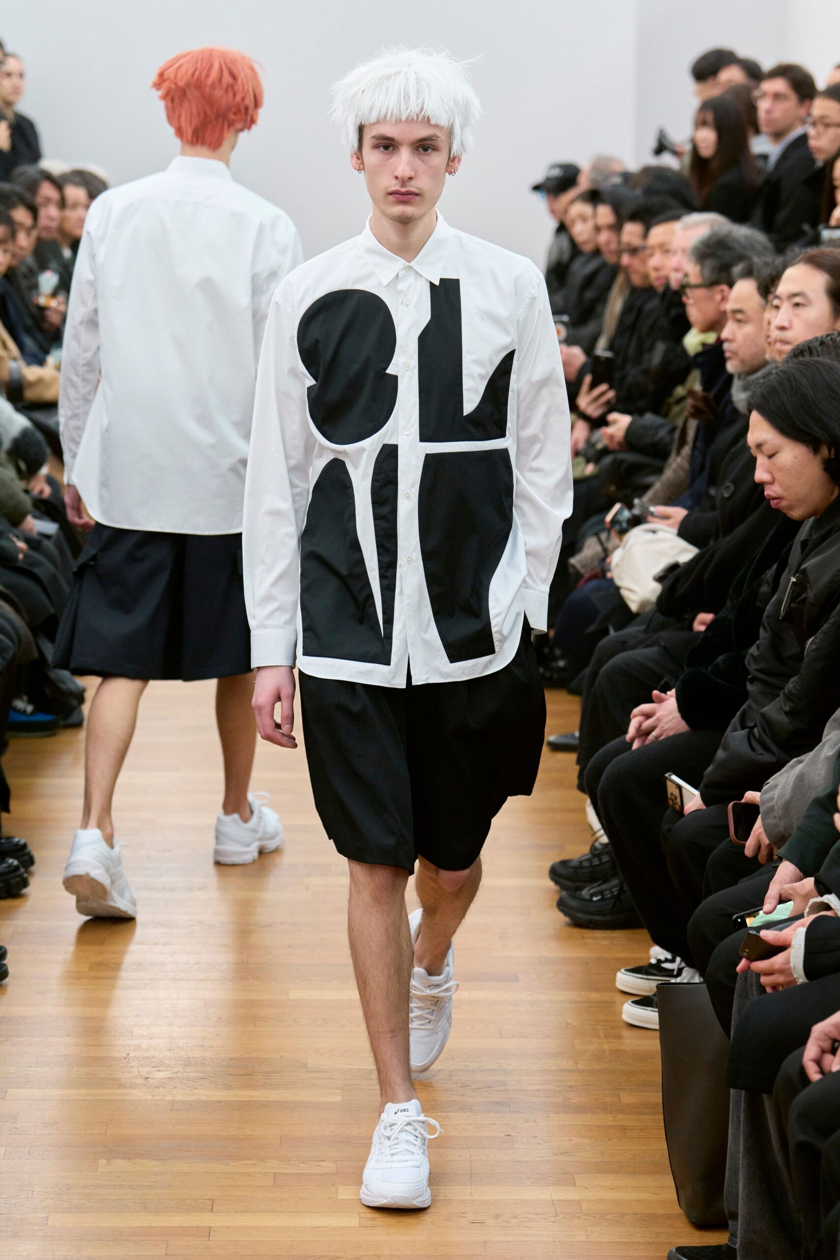 white black printed shirt with shorts