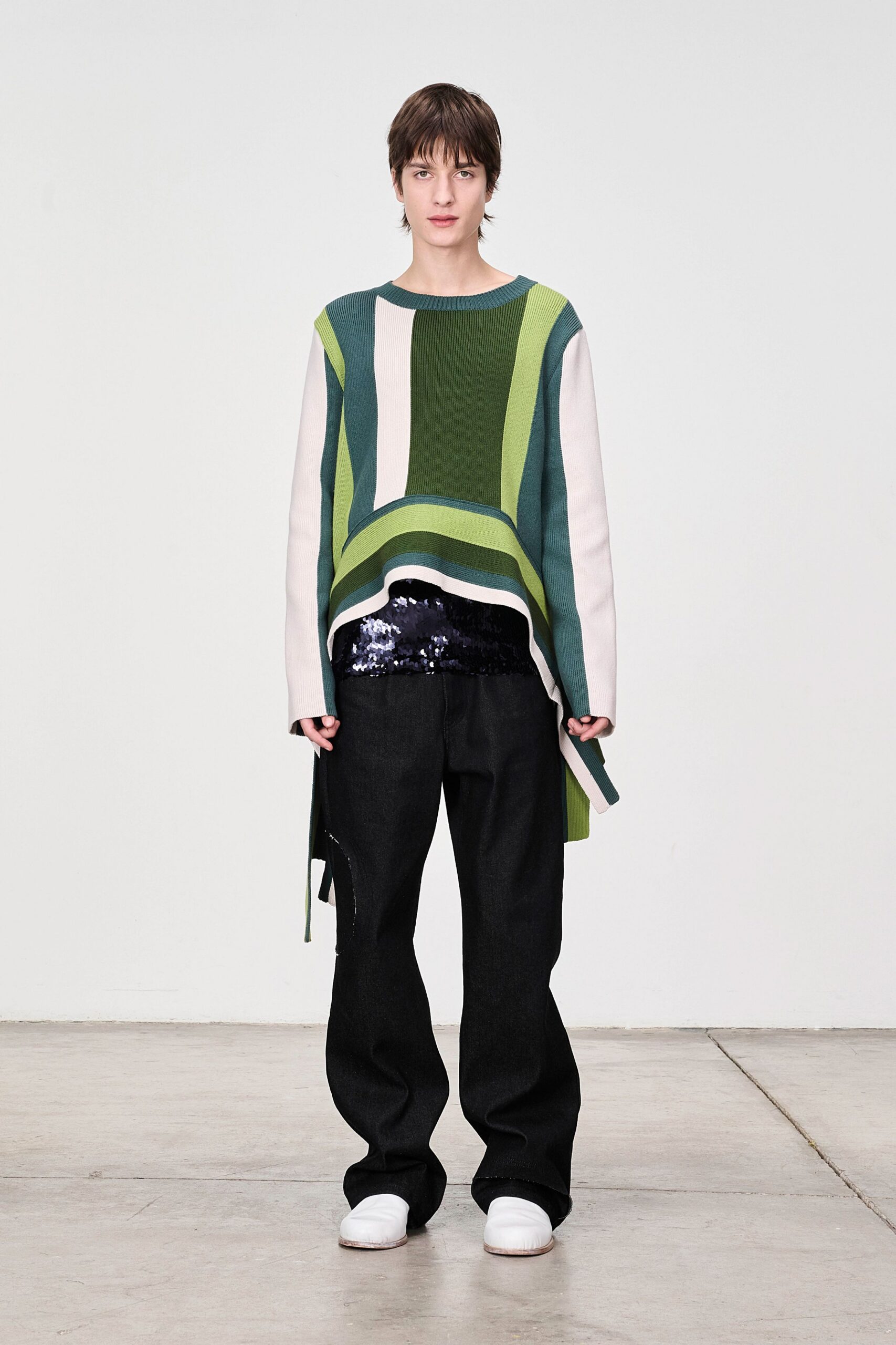 color-blocked sweater with sequined top