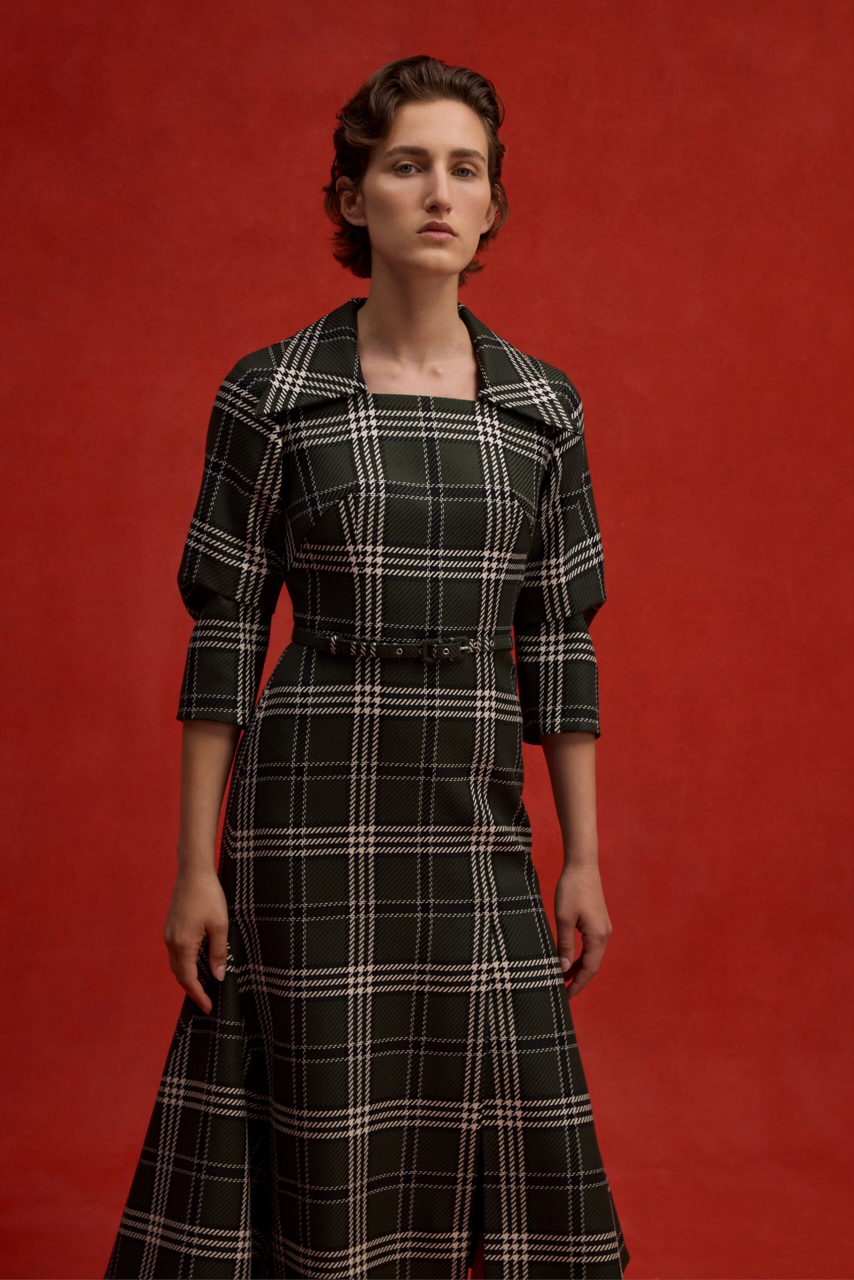 black and white checked midi dress