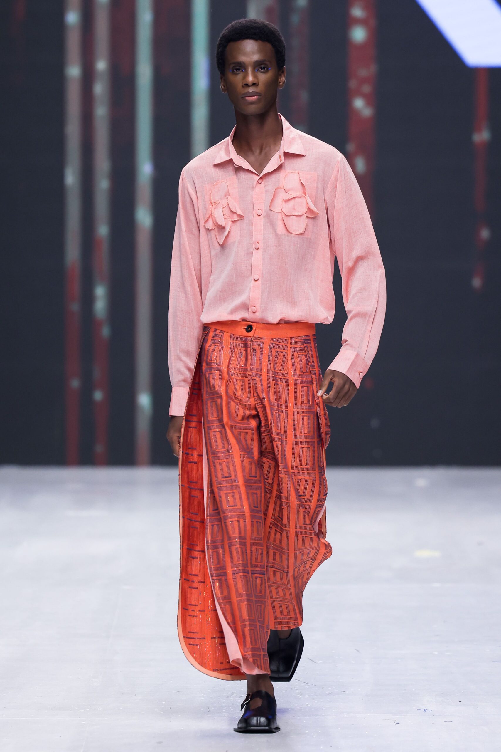 orange cotton relaxed printed pants