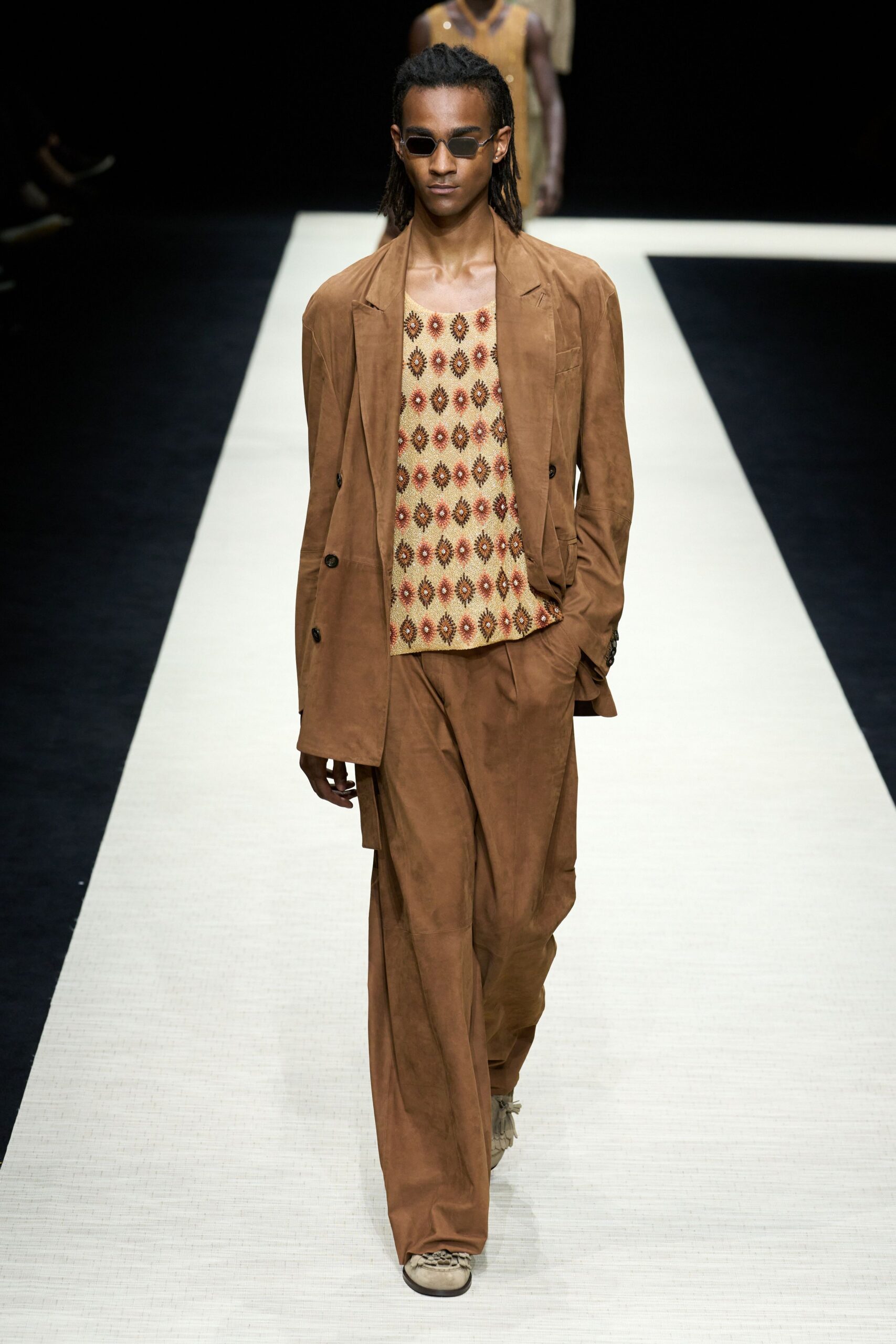 brown suede relaxed straight-leg pants