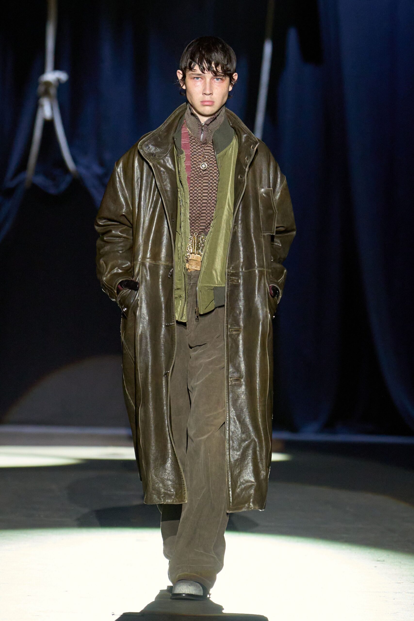 brown leather coat with layered outfit