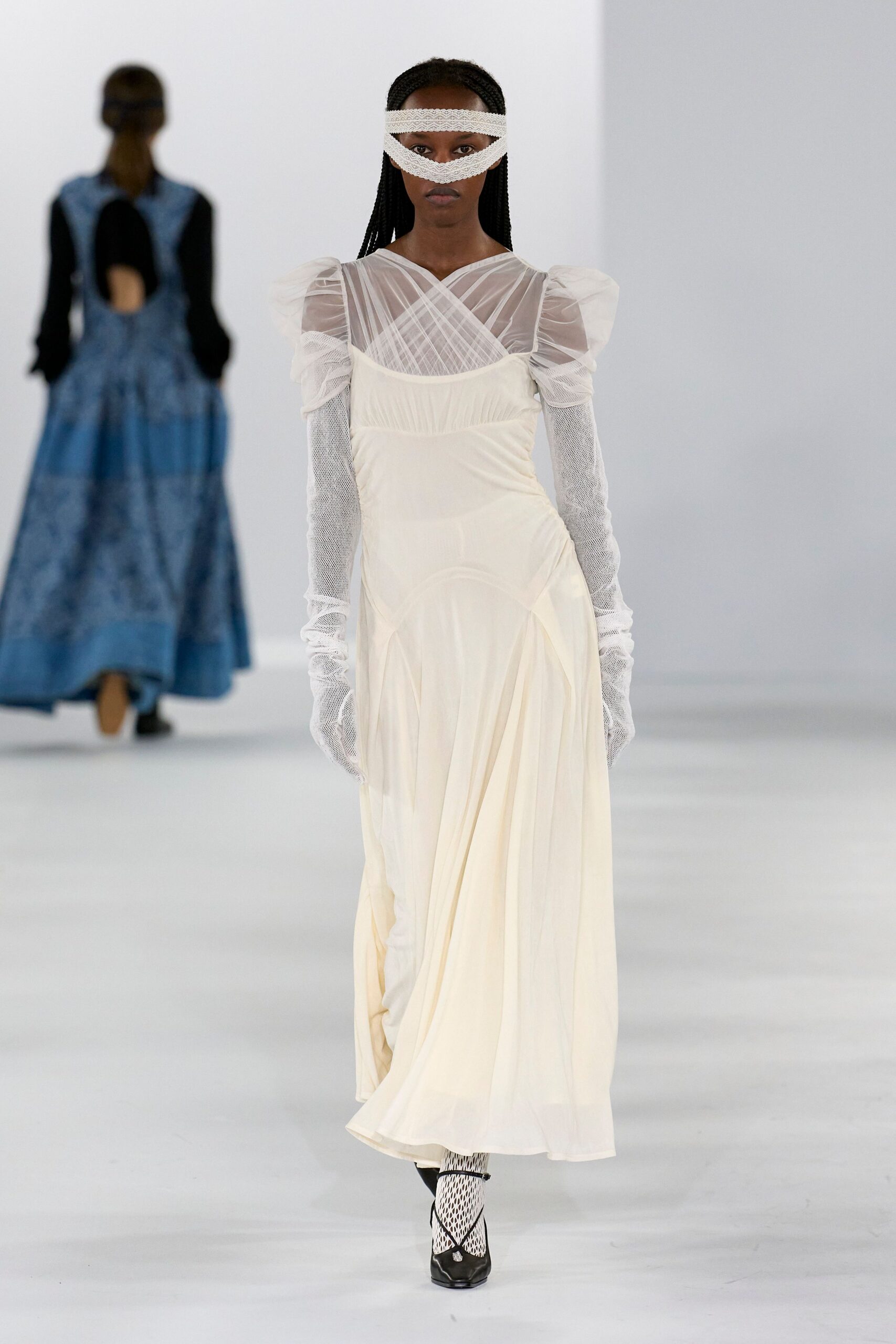 blue cotton long-sleeve collared relaxed tiered maxi dress